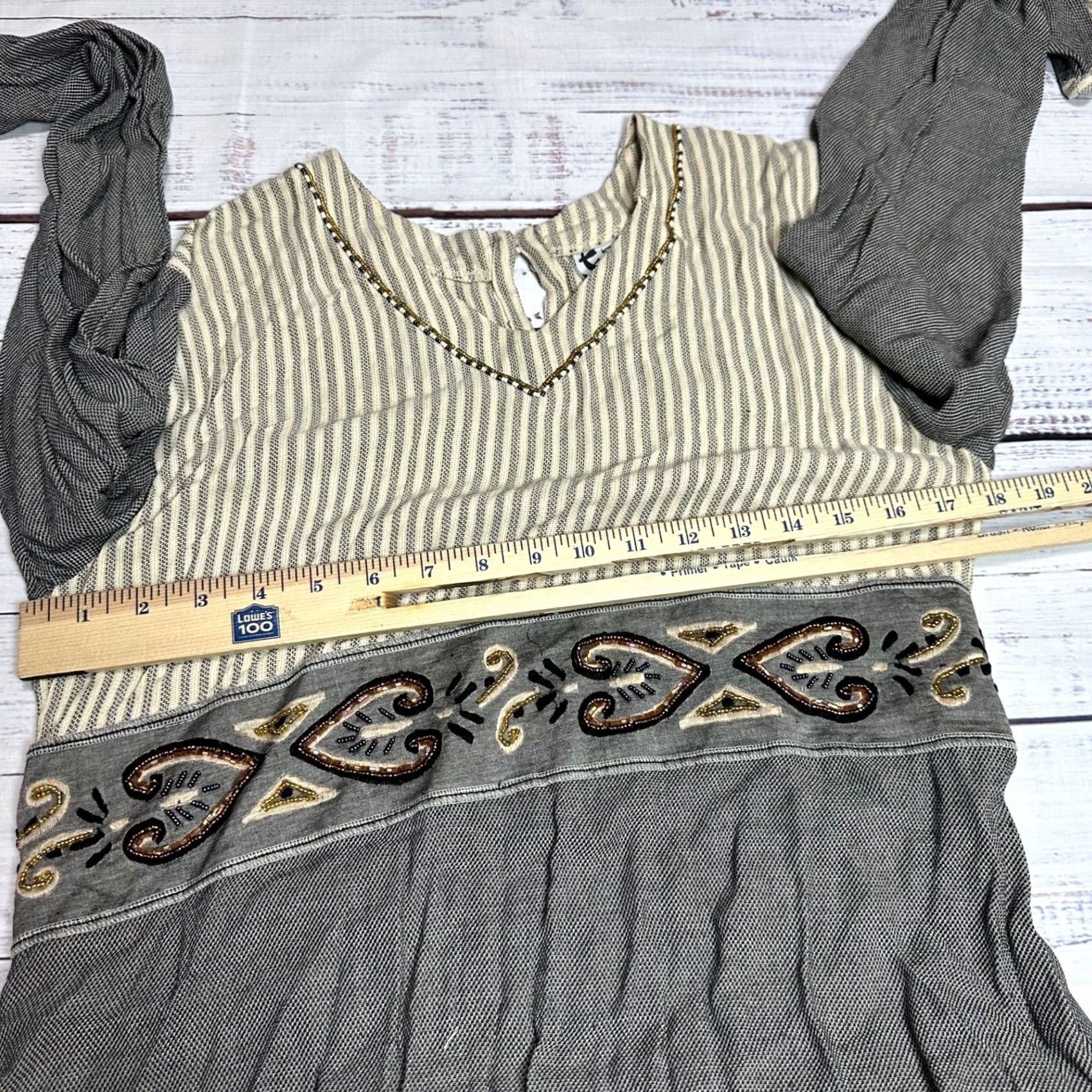 Vintage Faith by Celia Forrester Beaded Long Sleeve Dress Adult Medium Gray Maxi Size M / US 6-8 / IT 42-44 - 4 Thumbnail