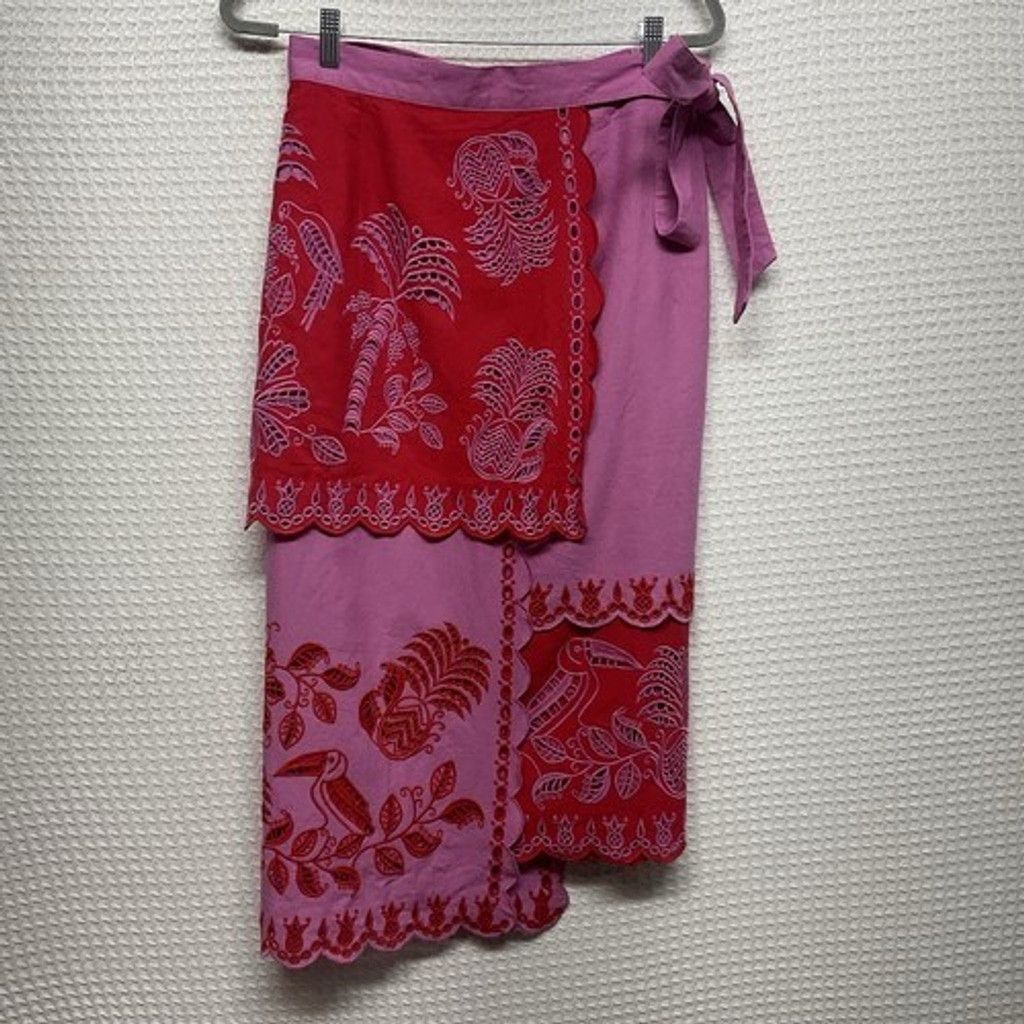 Farm Rio Farm Rio Richilieu Palm Tree Eyelet Midi Wrap Skirt Women M Size 30" / US 8 / IT 44 - 11 Thumbnail