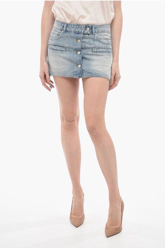image of Courreges Denim Mini Skirt With Front Buttoning in Blue, Women's (Size 26)