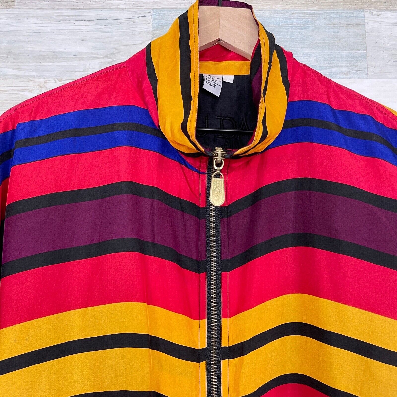 Vintage Fuda International Vintage Silk Bomber Jacket Stripe Women L Size L / US 10 / IT 46 - 2 Thumbnail