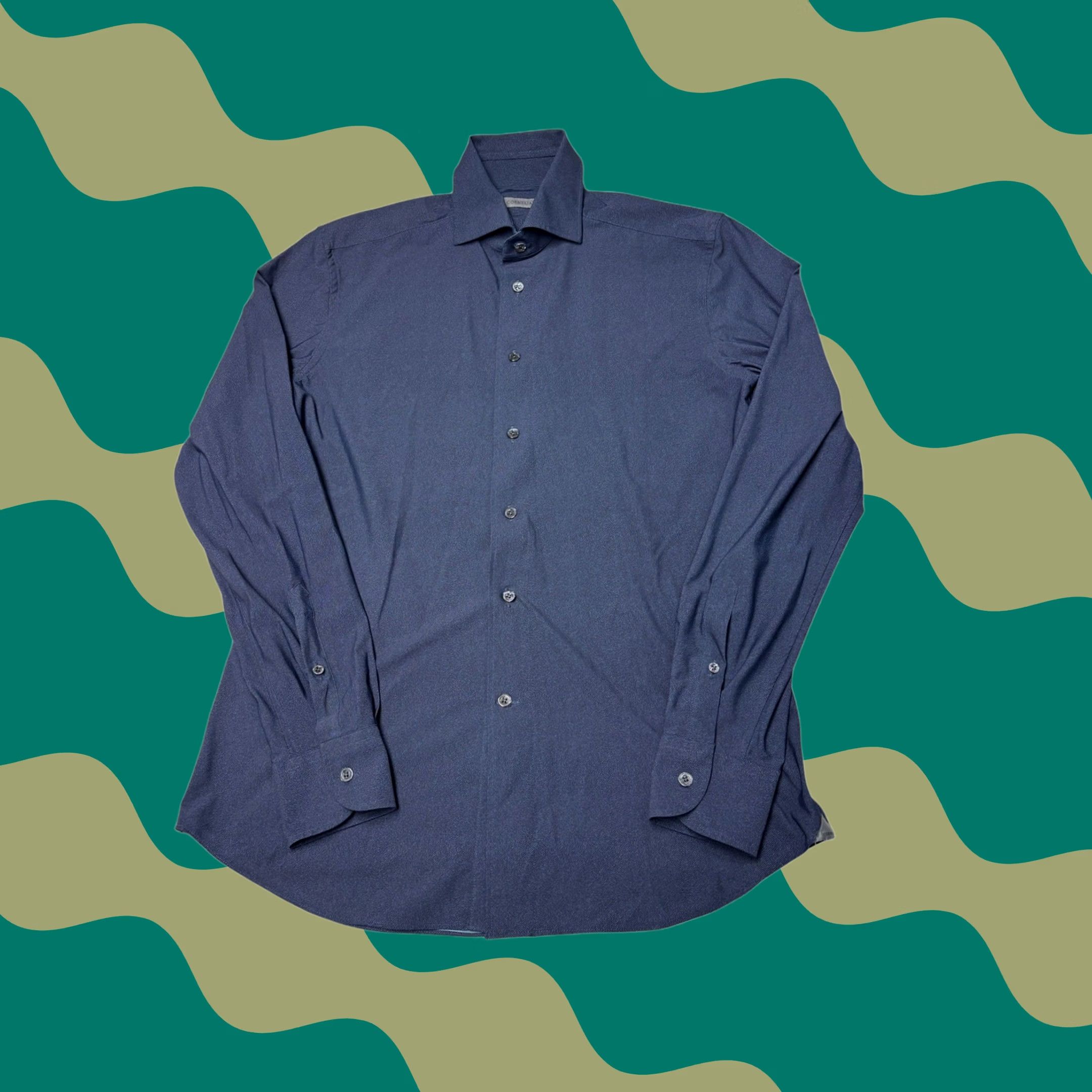 Corneliani Corneliani Mens Navy Blue Textured Stretch Button Down Shirt Size 15.5 39 Size US L / EU 52-54 / 3 - 1 Thumbnail
