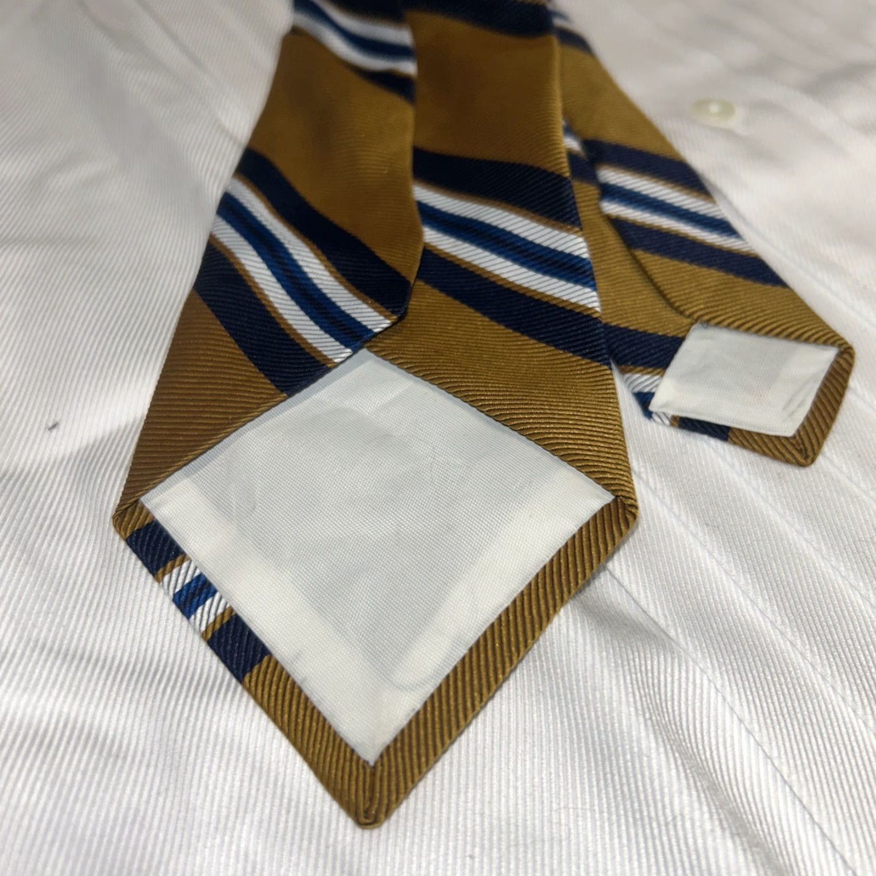 Vintage VINTAGE Cornell Tie Repp Striped Mustard Blue White Men Tie Collegiate Prep Size ONE SIZE - 6 Thumbnail