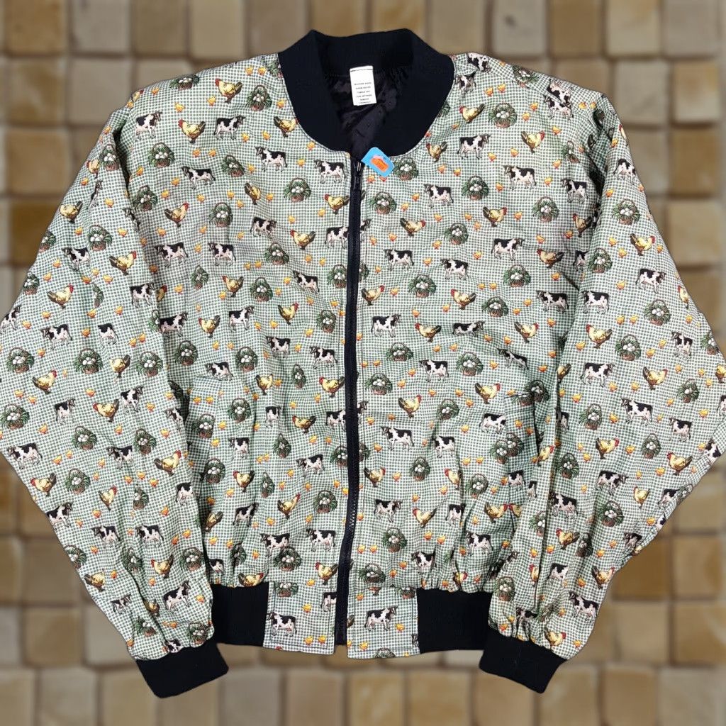 Vintage VINTAGE Infinity Chic 80s Cow Chicken Farm Print Windbreaker Jacket One Size Green Womens Size ONE SIZE - 1 Thumbnail