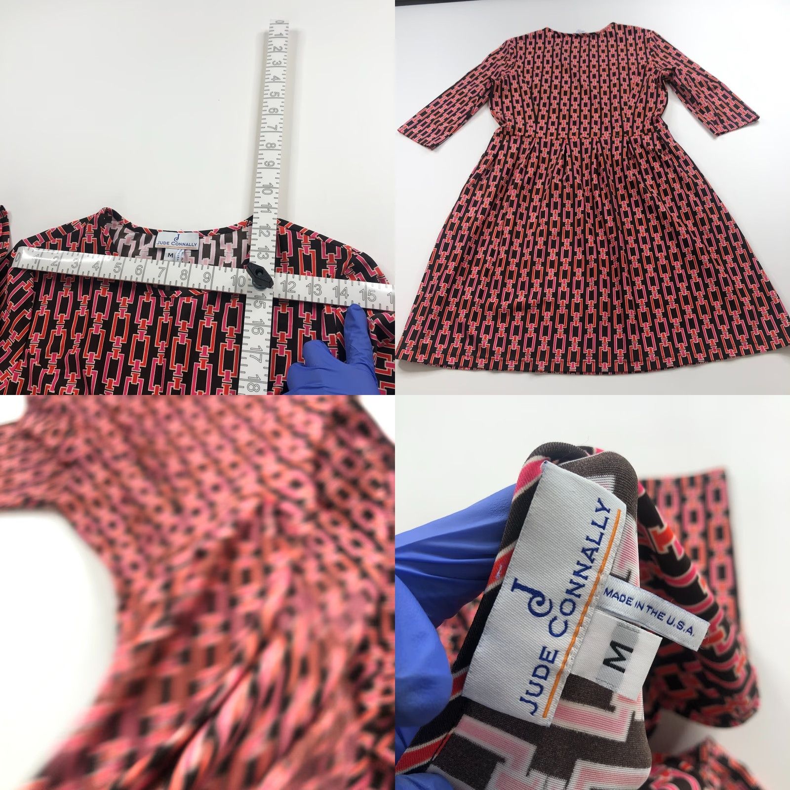 Vintage Jude Connally A-Line Dress MINT Brown Red All Over Print 3/4 Sleeve Short Length Womens Medium"> Size M / US 6-8 / IT 42-44 - 8 Thumbnail
