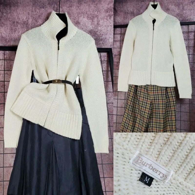 Burberry Burberry Cream Wool Blend Zip Knit Sweater Size M / US 6-8 / IT 42-44 - 1 Thumbnail