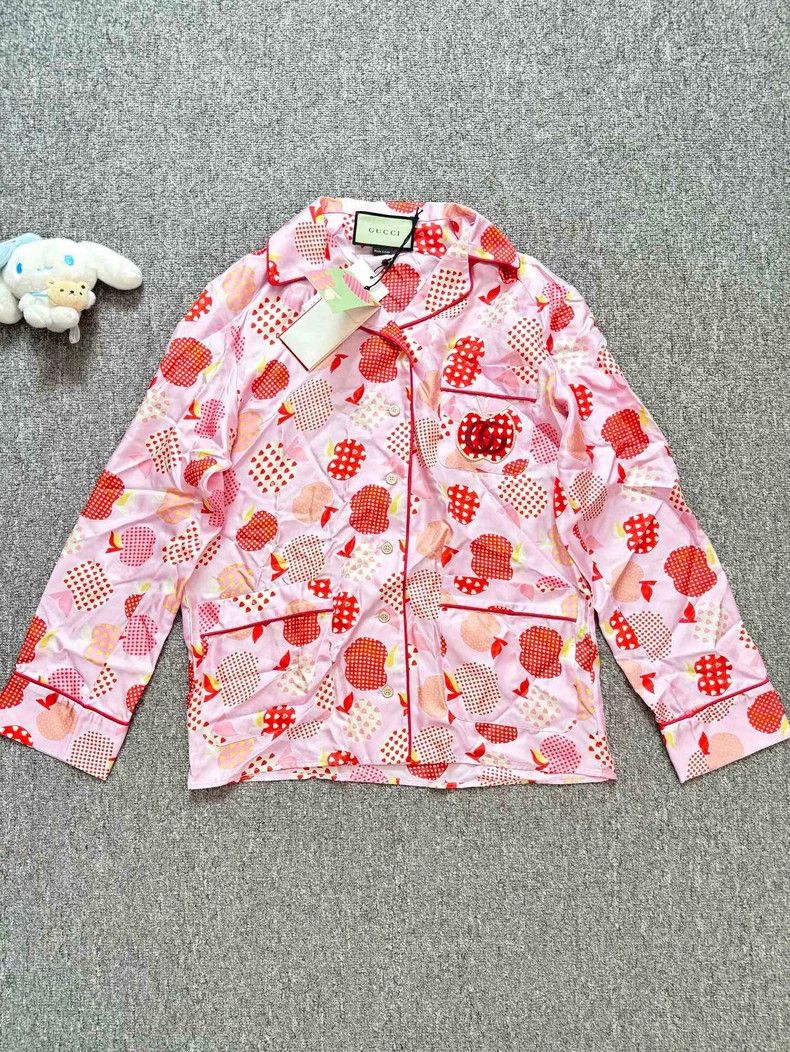 Gucci Gucci Pink Apple Logo Silk Pajama Shirt Size US M / EU 48-50 / 2 - 1 Thumbnail