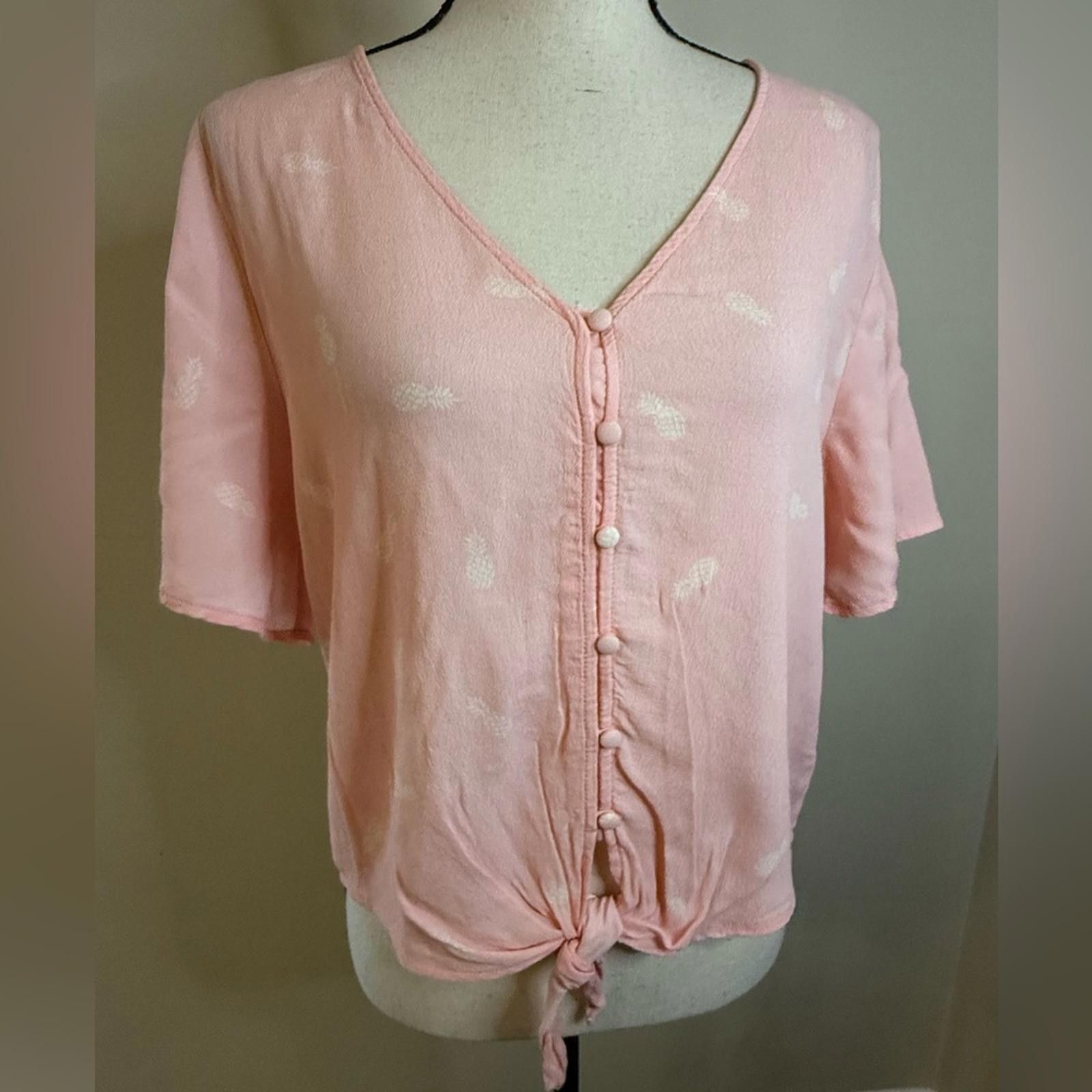 Other Elodie pink pineapple crop top tie waist V neck SZ LG Size L / US 10 / IT 46 - 1 Thumbnail