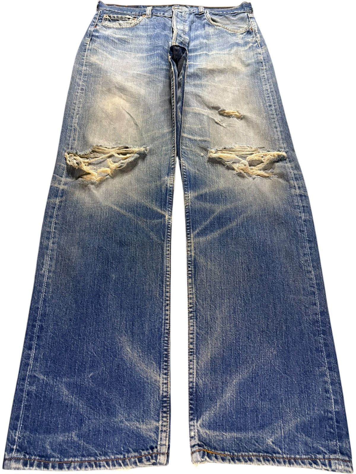 Levi's Vintage 90s Levis 501 Rusty Mud Wash Ripped Loose Jeans Size US 33 - 1 Thumbnail