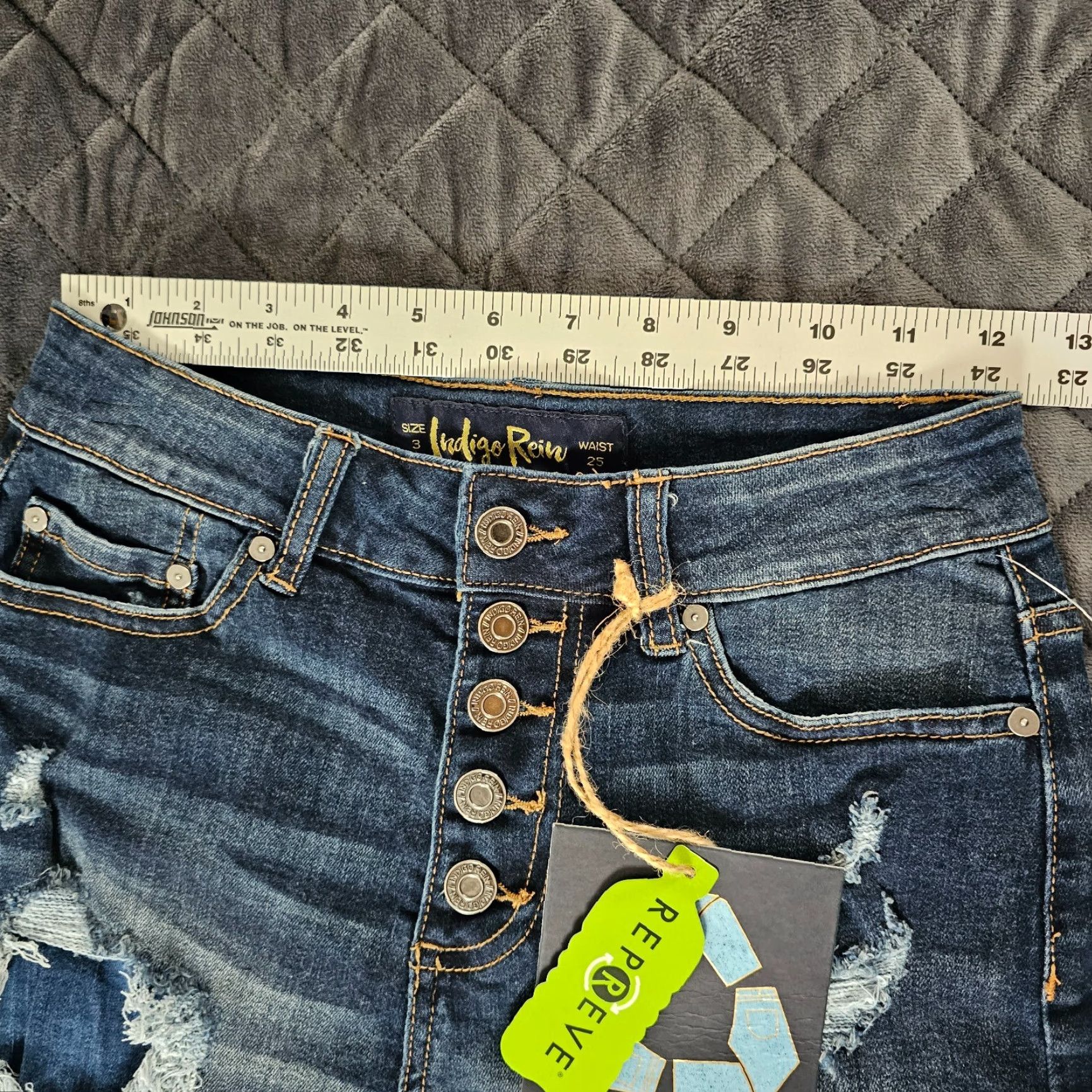 Denime INDIGO REIN Denim Shorts - Super High-Rise, 3, Juniors, Blue, 5-Pocket, Distressed, Button/Zipper, Cotton/Spandex, Casual Wear, Women, Size 3 Size 26" / US 2 / IT 38 - 5 Thumbnail
