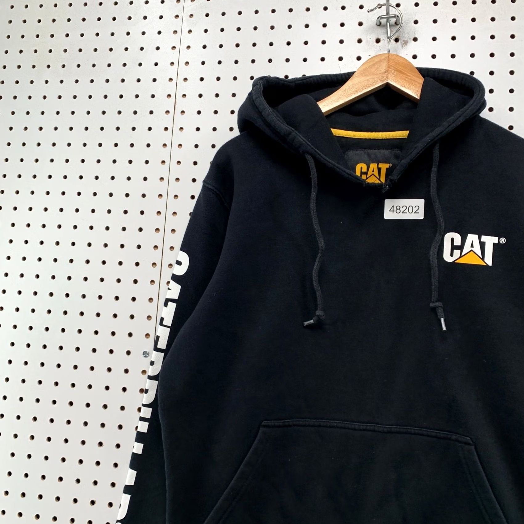 Vintage CAT Hoodie Mens M Black Fleece Pullover Hooded Sweatshirt Size US M / EU 48-50 / 2 - 7 Thumbnail