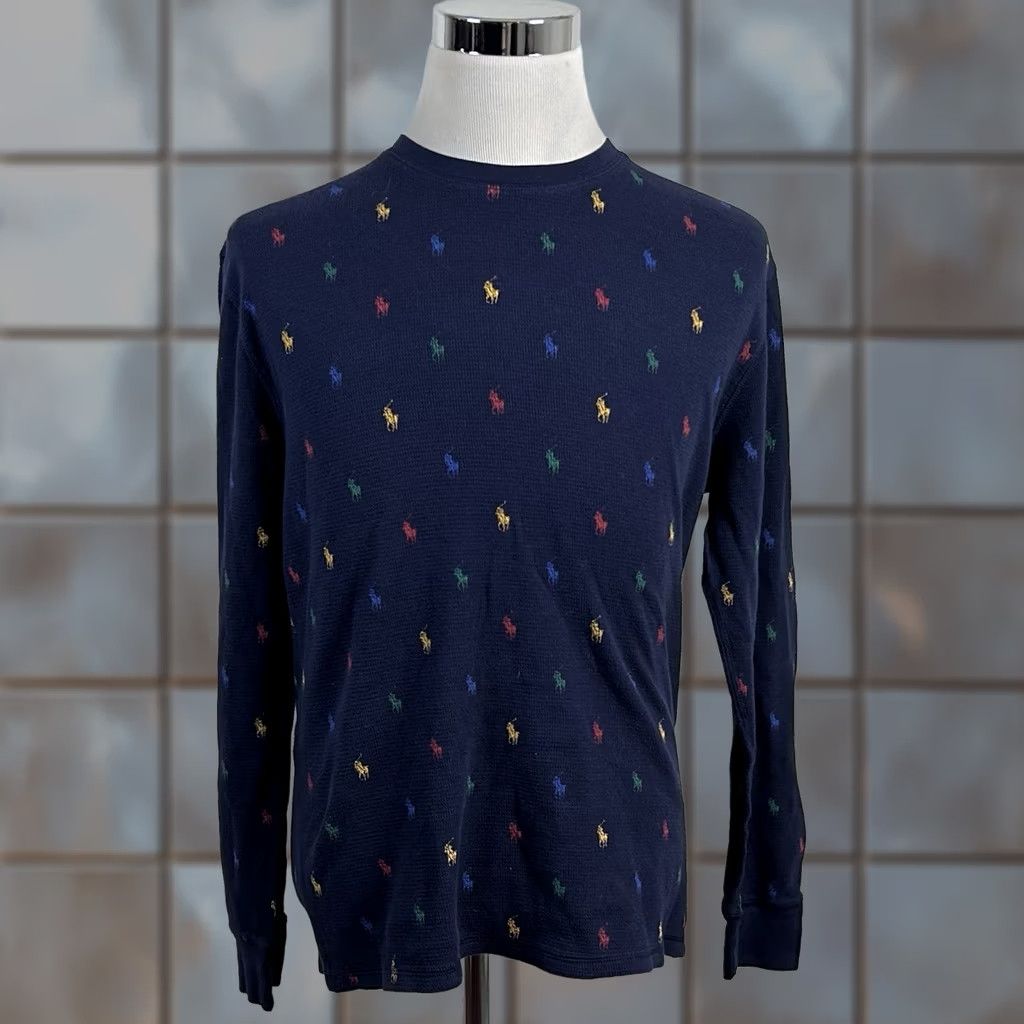 Polo Ralph Lauren Polo Ralph Lauren Sleepwear Top Pony Allover Thermal Navy Blue Cotton Shirt Sleeplong Sleeve Knit Adult L Blue Mens Size US L / EU 52-54 / 3 - 1 Thumbnail