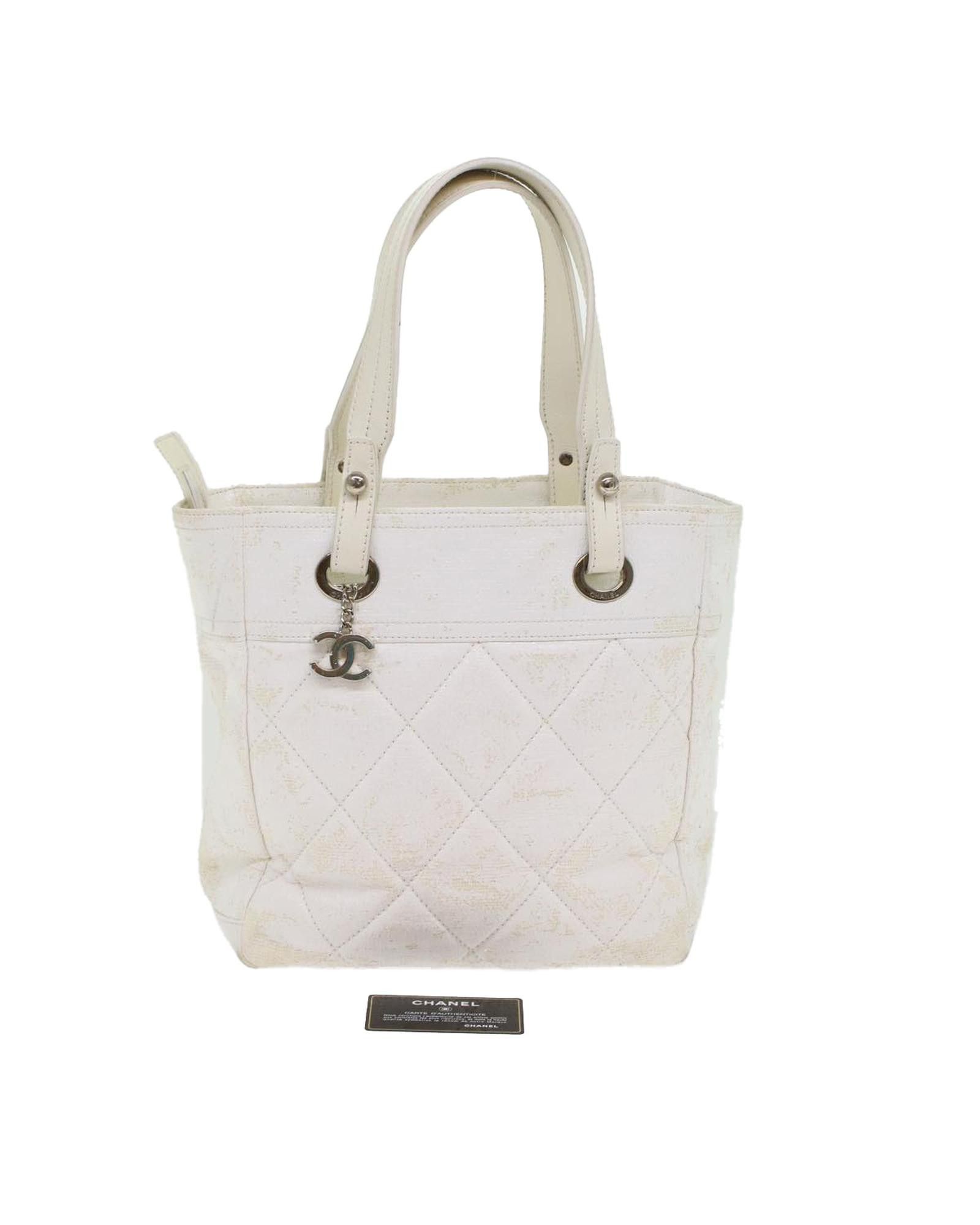 image of Chanel Coated Canvas White Shoulder Bag With Cc Logo, Women's