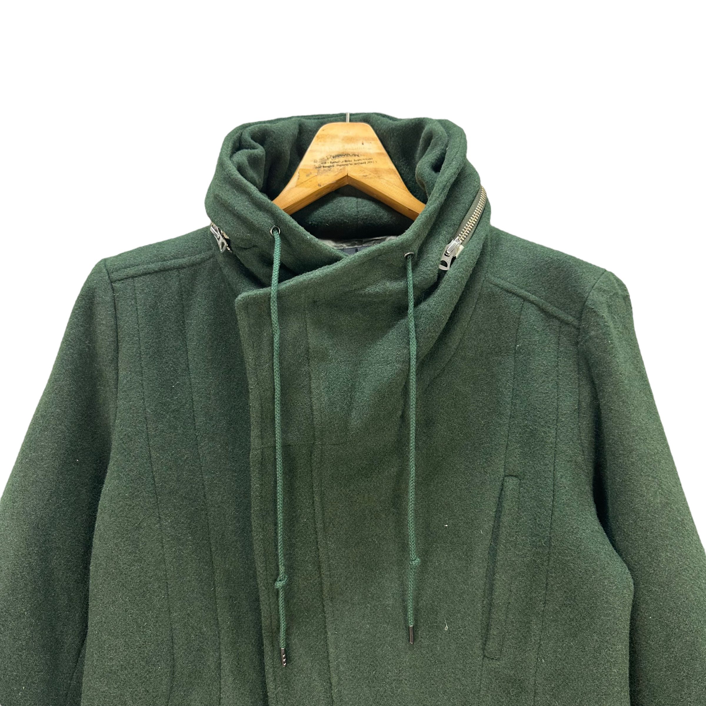Tornado Mart TORNADO MART GREEN WOOL HOODED ASYMMETRIC JACKET #8330-004 Size L / US 10 / IT 46 - 2 Thumbnail