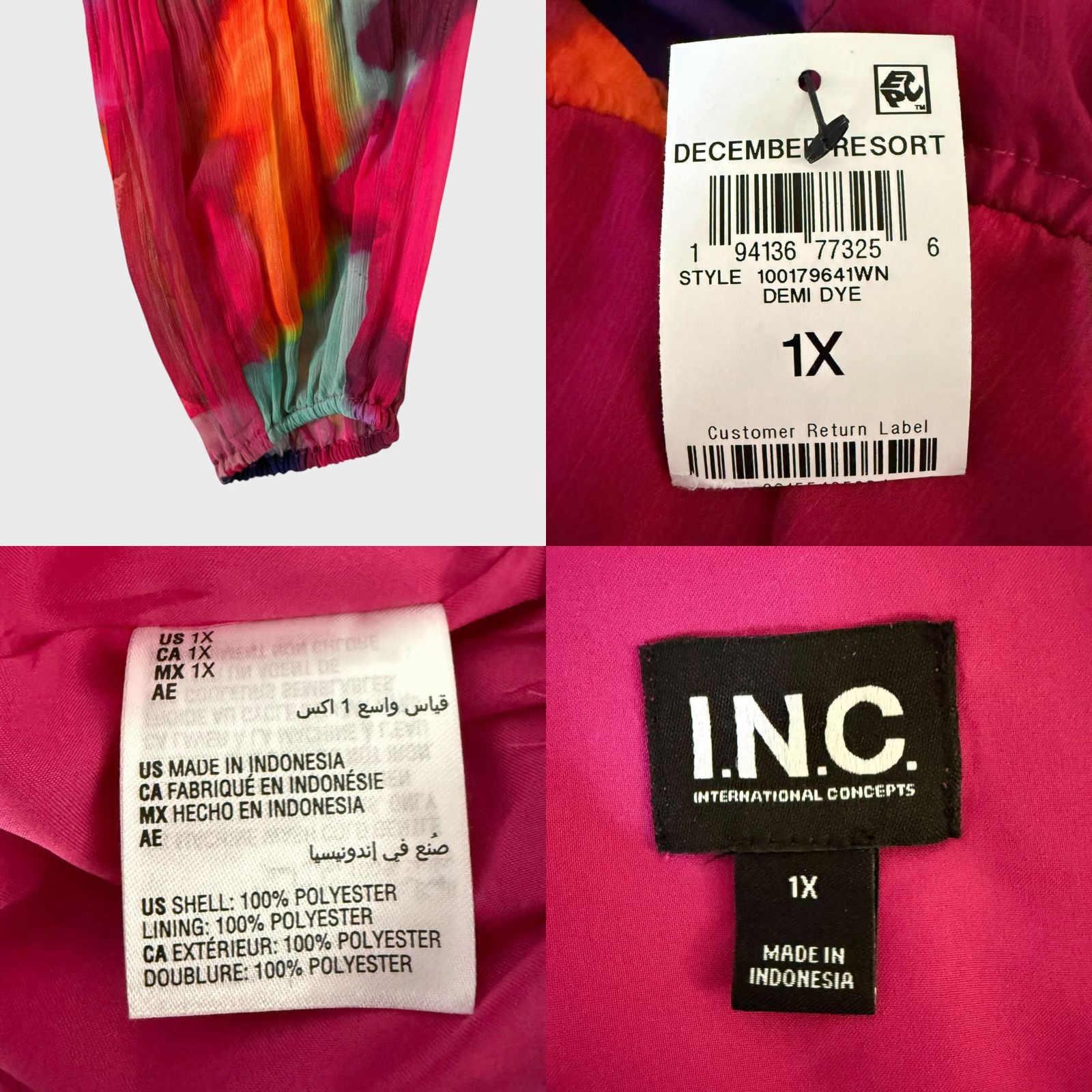 Vintage INC International Concepts Blouse V-Neck Pleated-Sleeve 1X Women's Pink Polyester Bohemian City Preppy All Seasons Size XL / US 12-14 / IT 48-50 - 8 Thumbnail