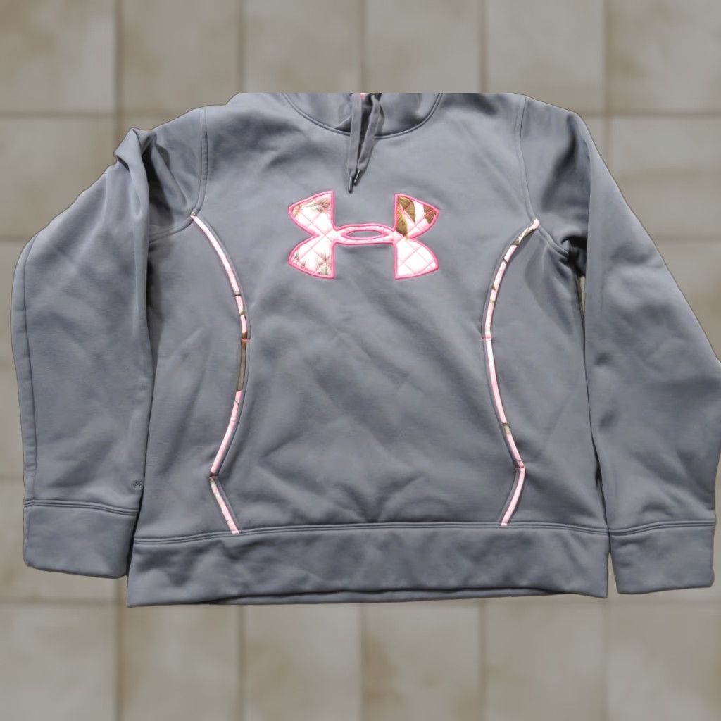 Under Armour Under Armour Hoodie Pink Gray Women's L Country Pullover Sweatshirt Fleece Hooded Pockets Graphic Print Storm Size L / US 10 / IT 46 - 1 Thumbnail