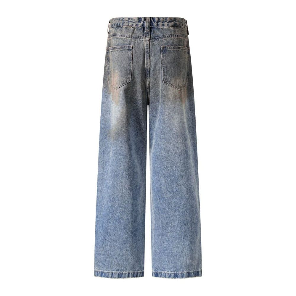 Jean Punk washed casual straight distressed dirty jeans Size US 32 / EU 48 - 2 Thumbnail