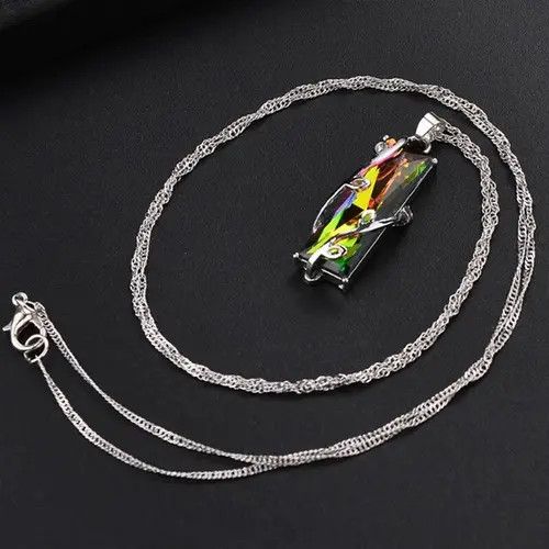 Jewelry Chrome Rainbow Stone Necklace Modern Chain Goth Ivy Leaf Size ONE SIZE - 1 Thumbnail