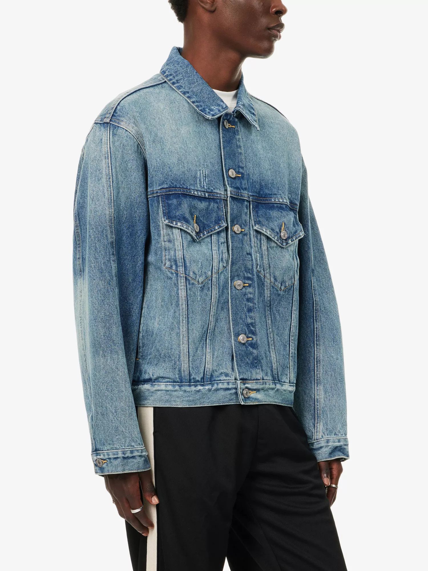 Cole Buxton Blue Distressed Oversized Denim Jacket Size US L / EU 52-54 / 3 - 2 Thumbnail