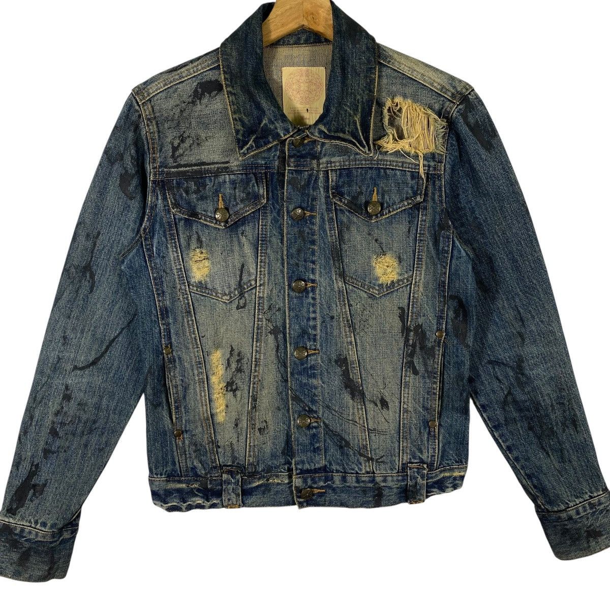 Japanese Brand Vintage Midas Painted Distressed Denim Button Jacket Size S / US 4 / IT 40 - 4 Thumbnail