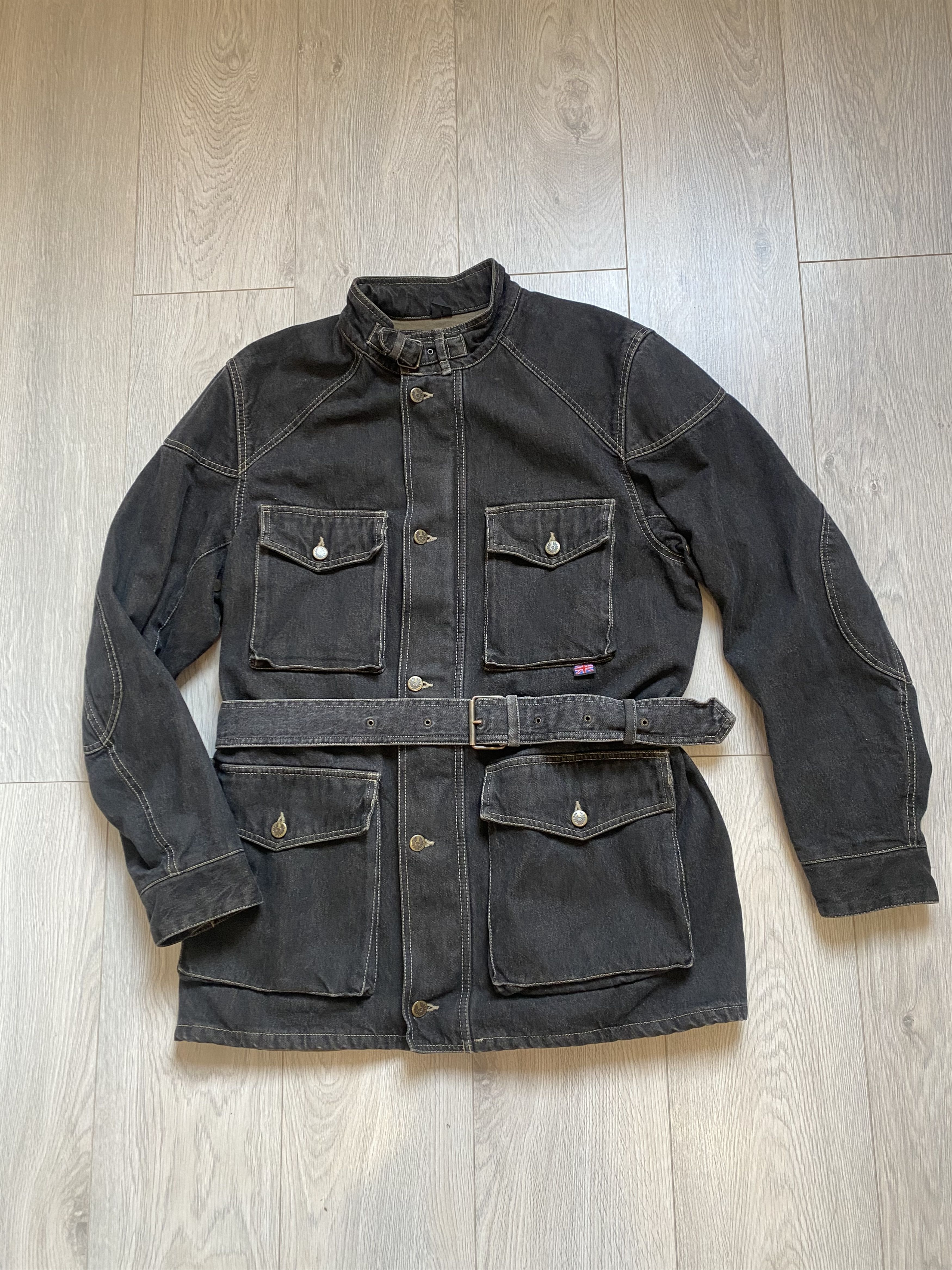 image of Belstaff Black Prince Wash Denim Belted Jacket Size Xl, Men's