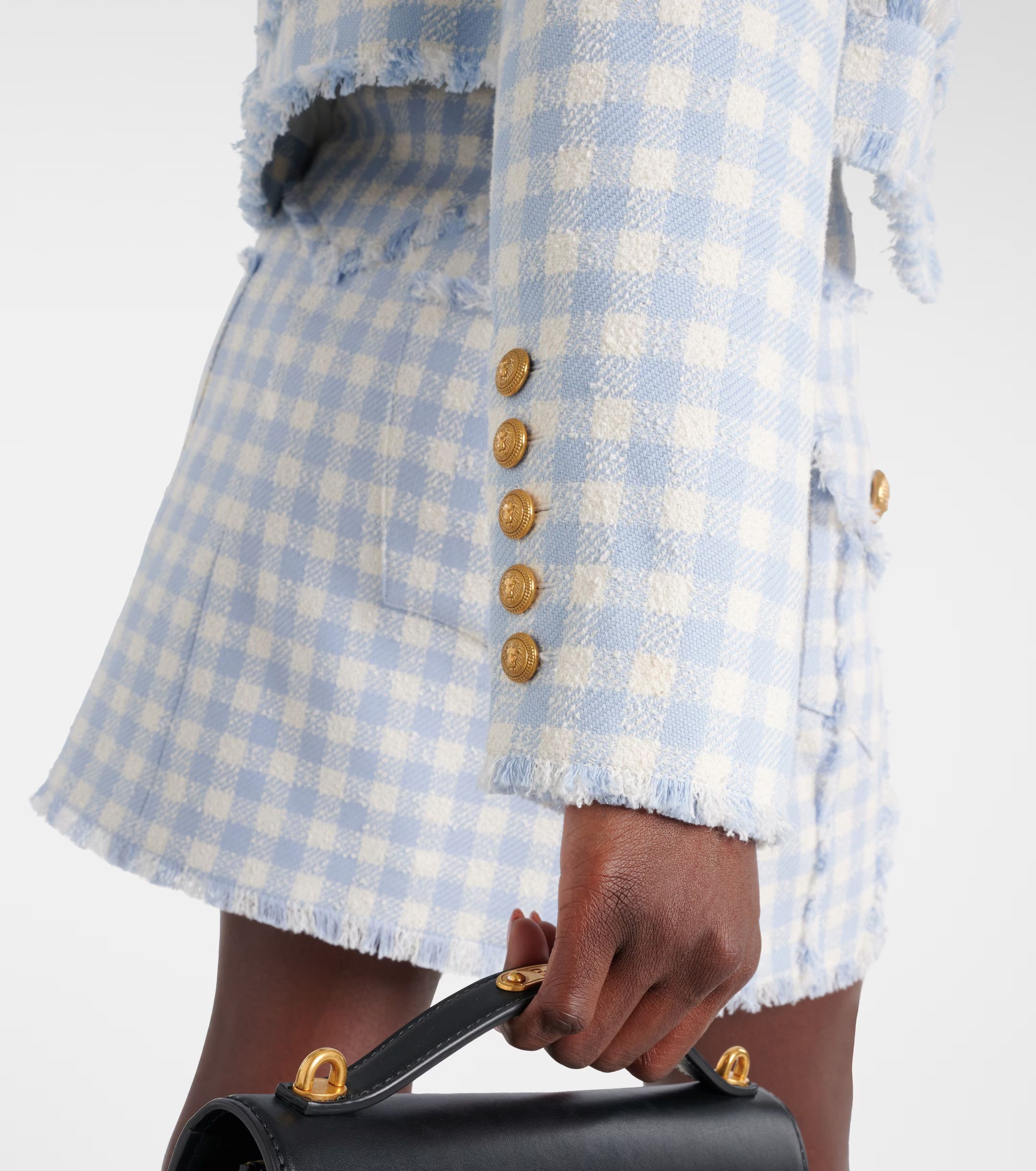 Balmain o1w1db10624 Collarless Vichy Jacket in White Size M / US 6-8 / IT 42-44 - 5 Thumbnail