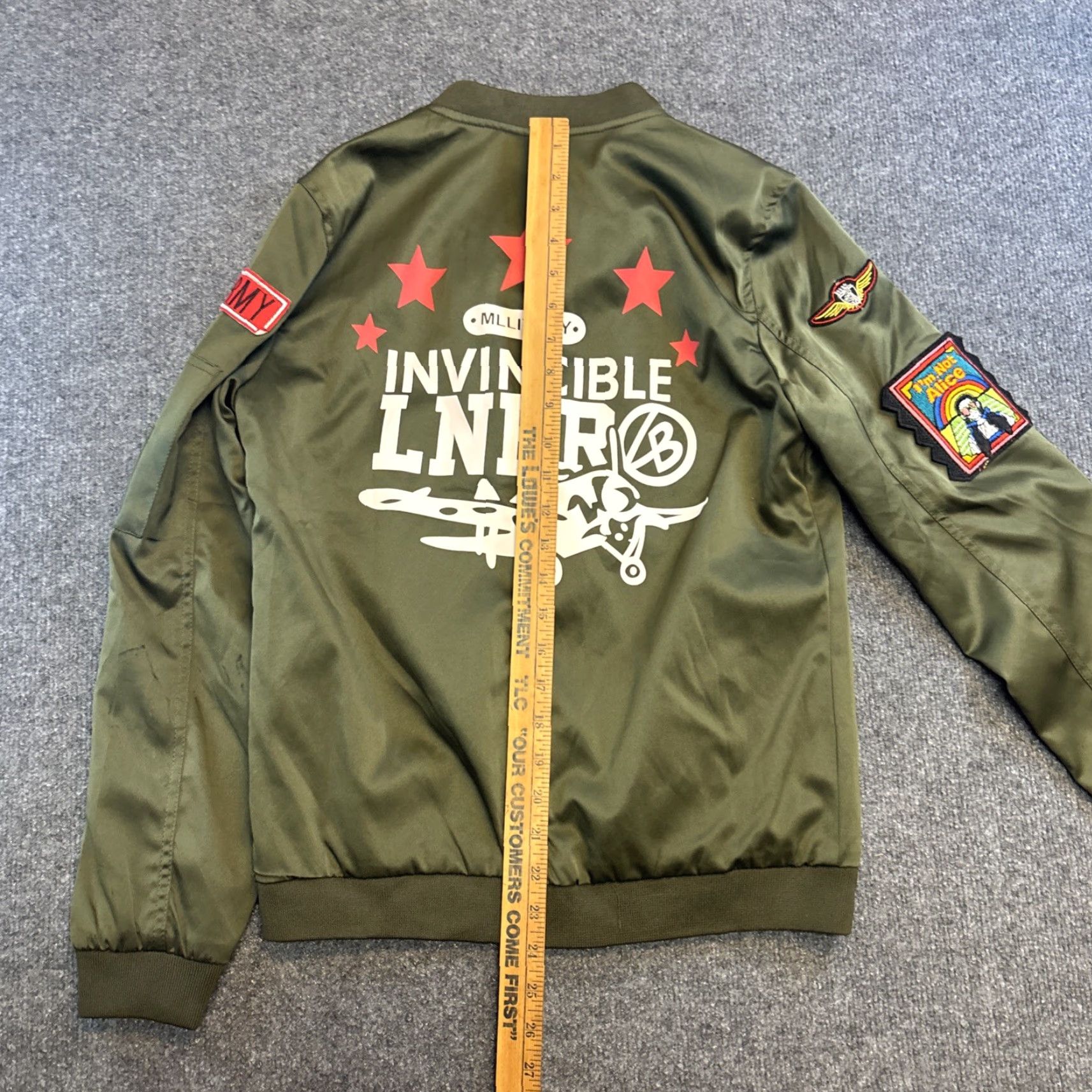 Vintage Flight Cherryboom Invincible LNBR Bomber Jacket Regular L Green Full Zip NWT Patches Mens Size US L / EU 52-54 / 3 - 6 Thumbnail