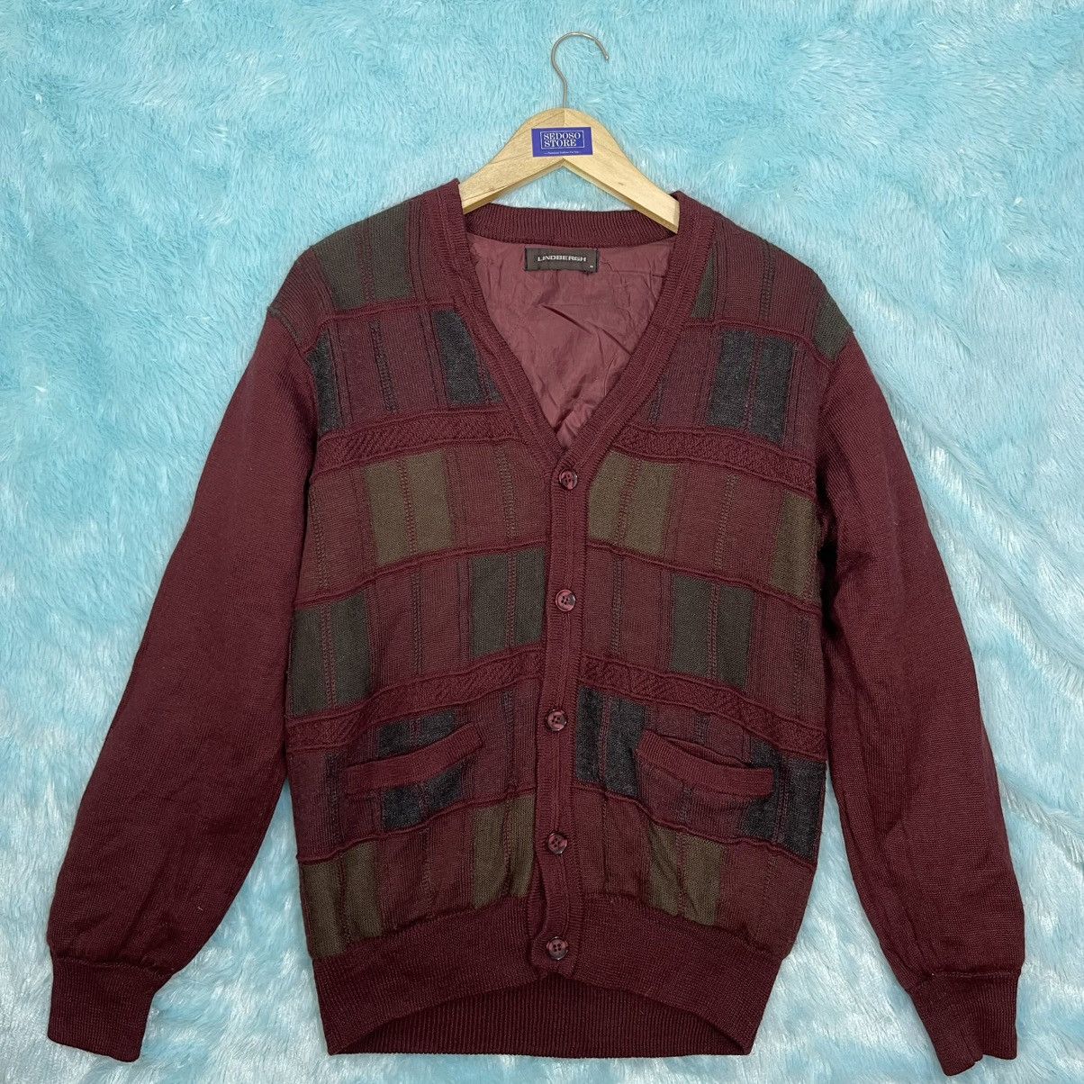 Lindbergh Lindbergh Vintage Burgundy Cardigan Size US M / EU 48-50 / 2 - 1 Thumbnail