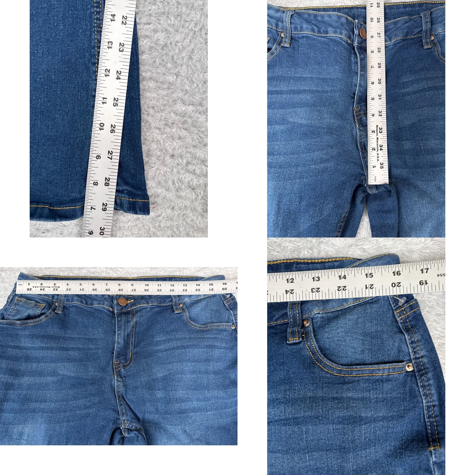 Vintage Womens Jeans 32x30 Blue Denim Flared Mid Rise Cotton Blend Med Wash Size 24" / US 00 / IT 34 - 8 Thumbnail