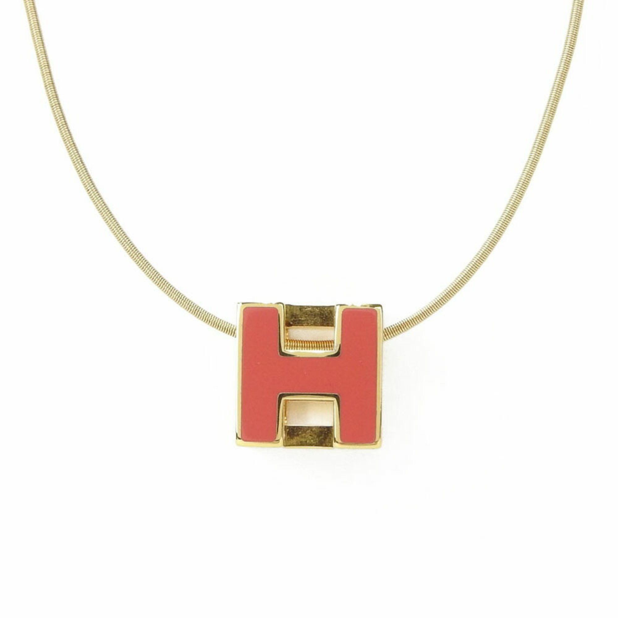 image of Hermes Necklace Cage De Ash H Cube Gold Pink Gp Pendant Accessories Women's Hermes Necklaceaccessor
