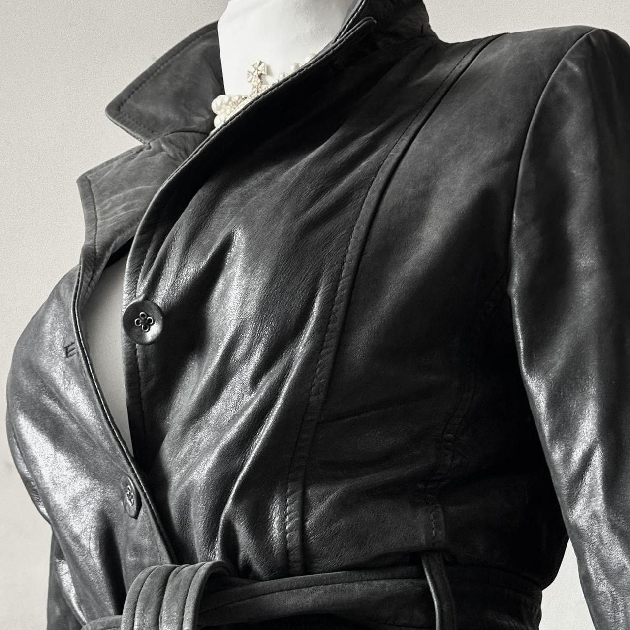 Vintage Real leather distressed jacket with belt Size S / US 4 / IT 40 - 2 Thumbnail