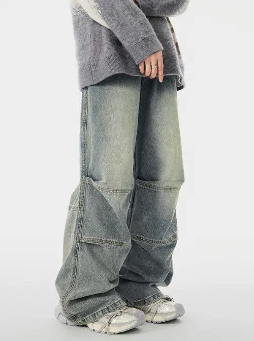 Japanese Brand Trendy patchwork pleated washed distressed cargo jeans Size US 32 / EU 48 - 6 Thumbnail
