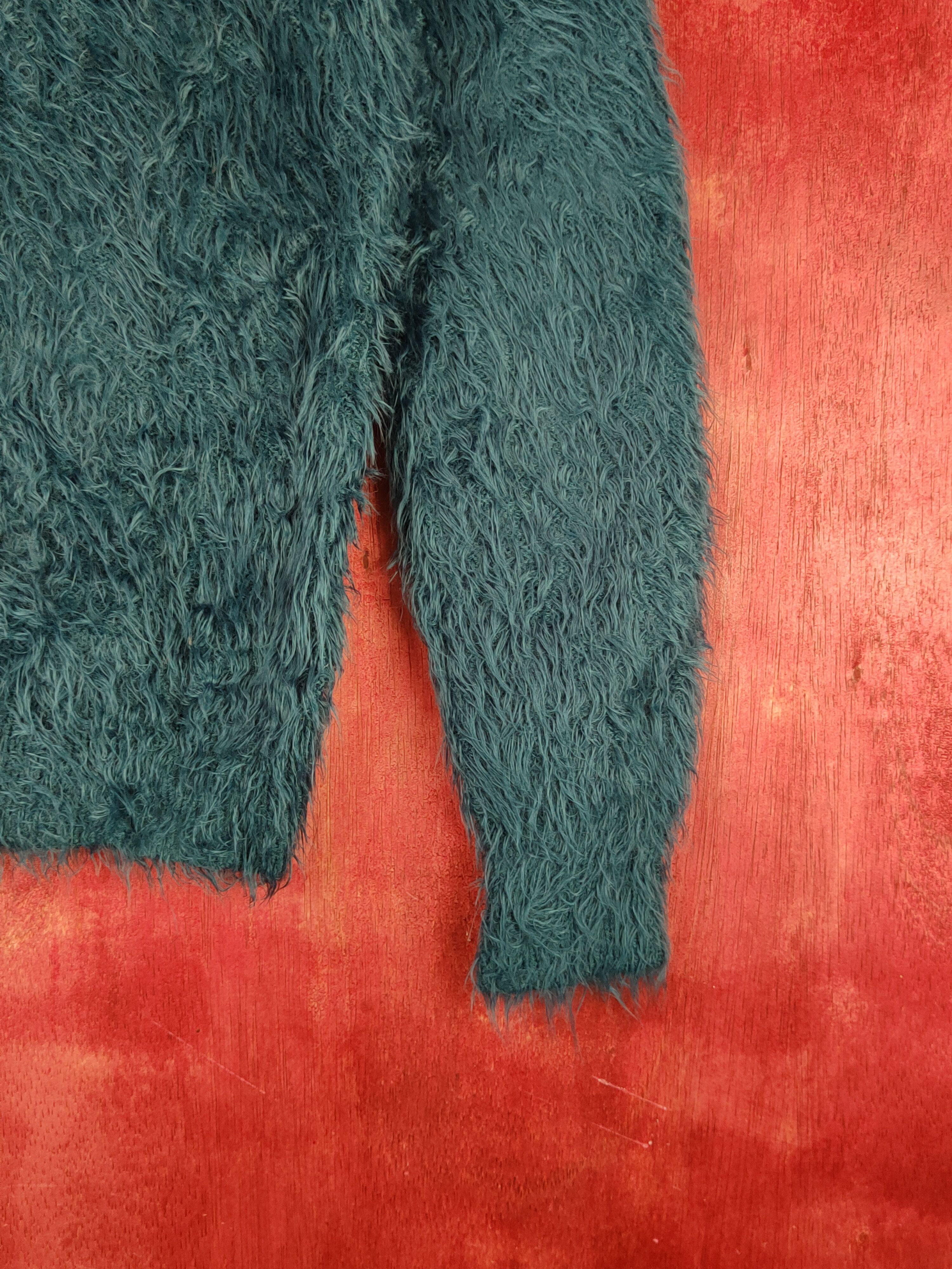 Aran Isles Knitwear Grove Dark Turquoise Shag Shaggy Fur Mohair Knitwear #S1888 Size M / US 6-8 / IT 42-44 - 6 Thumbnail
