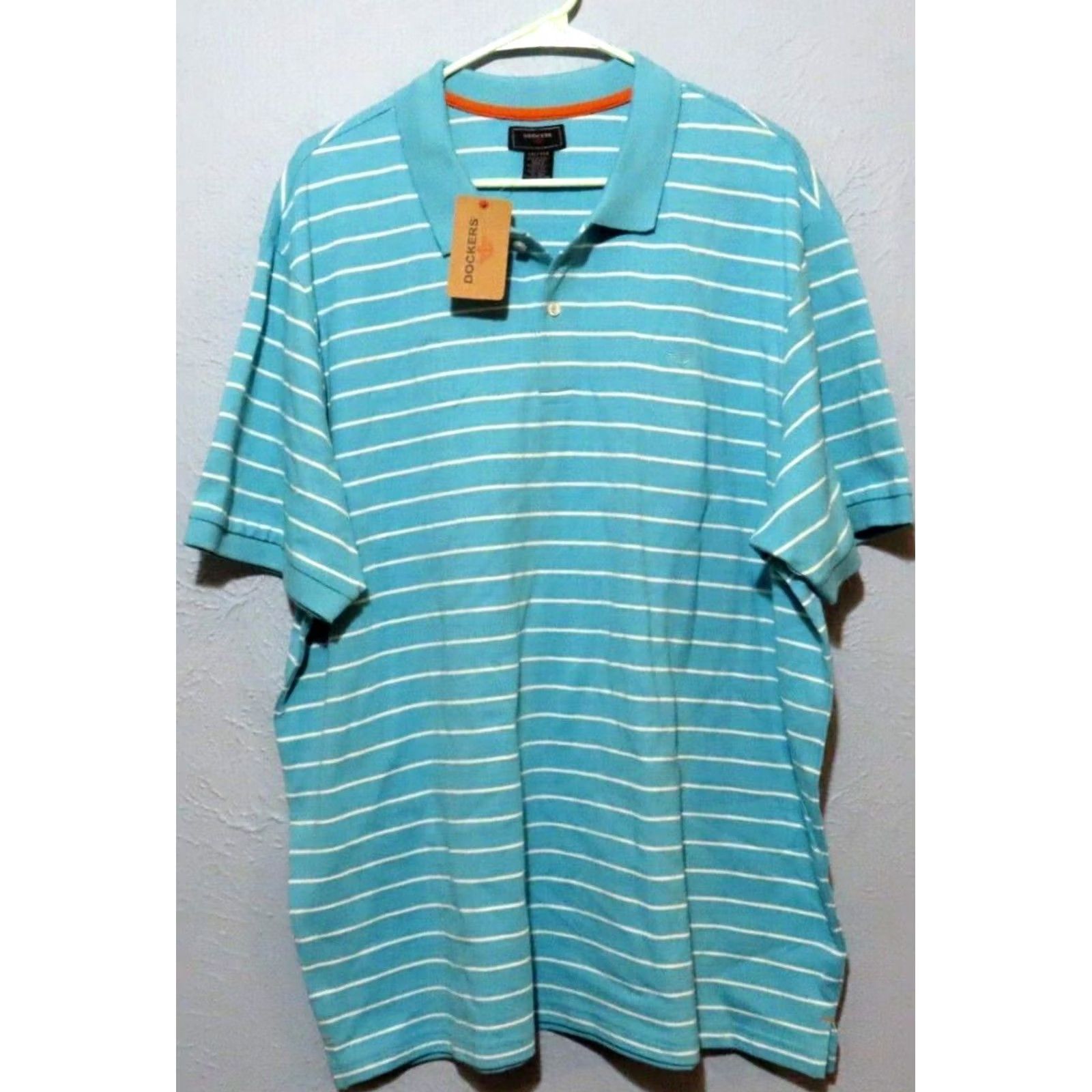 Dockers DOCKERS Polo Shirt Short Sleeve Striped Aquarelle Blue 2XL Men's NWT Regular Cotton Shirt Size US XXL / EU 58 / 5 - 2 Thumbnail