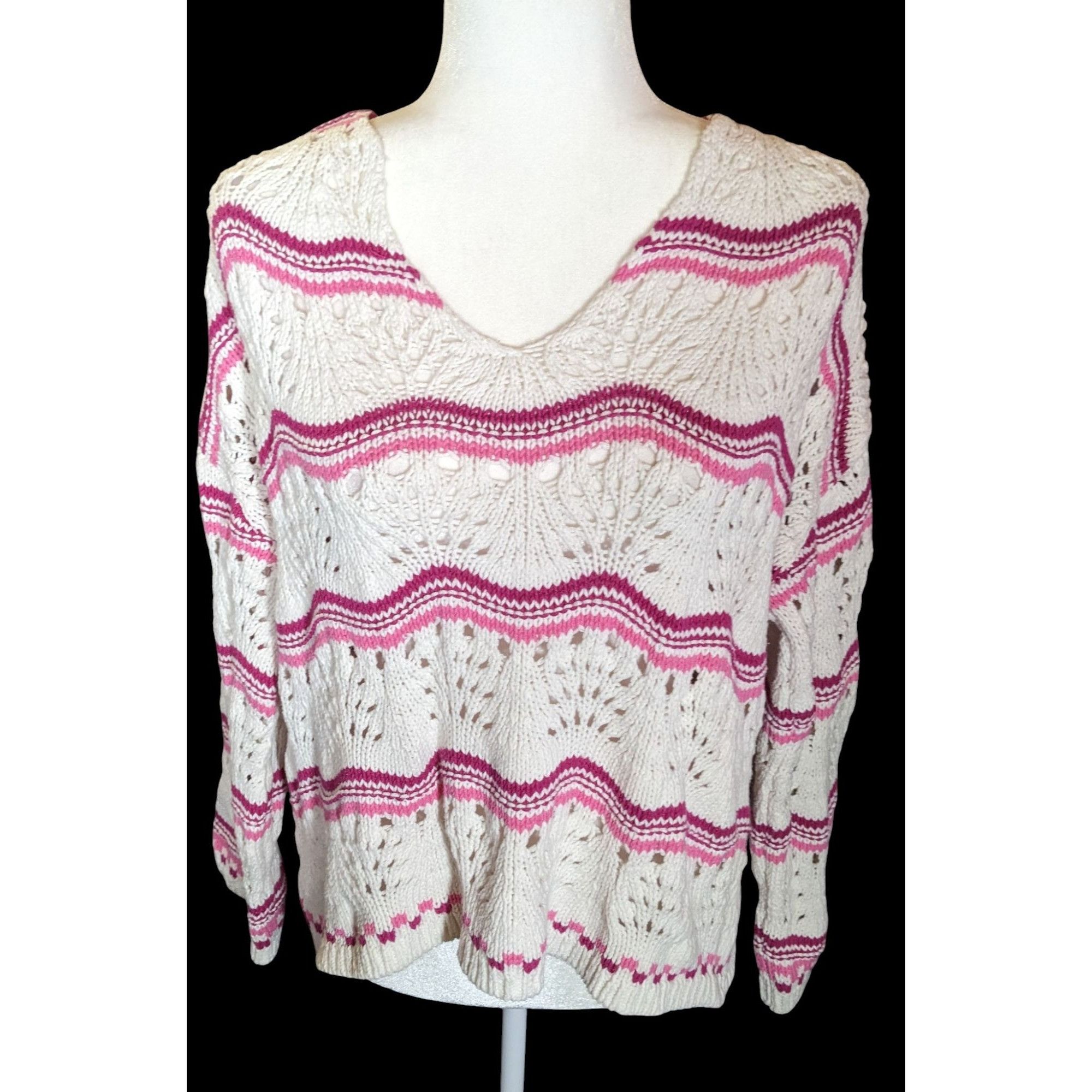Loft Loft Grandmacore Pink And White Striped Knit Sweater Size L / US 10 / IT 46 - 1 Thumbnail