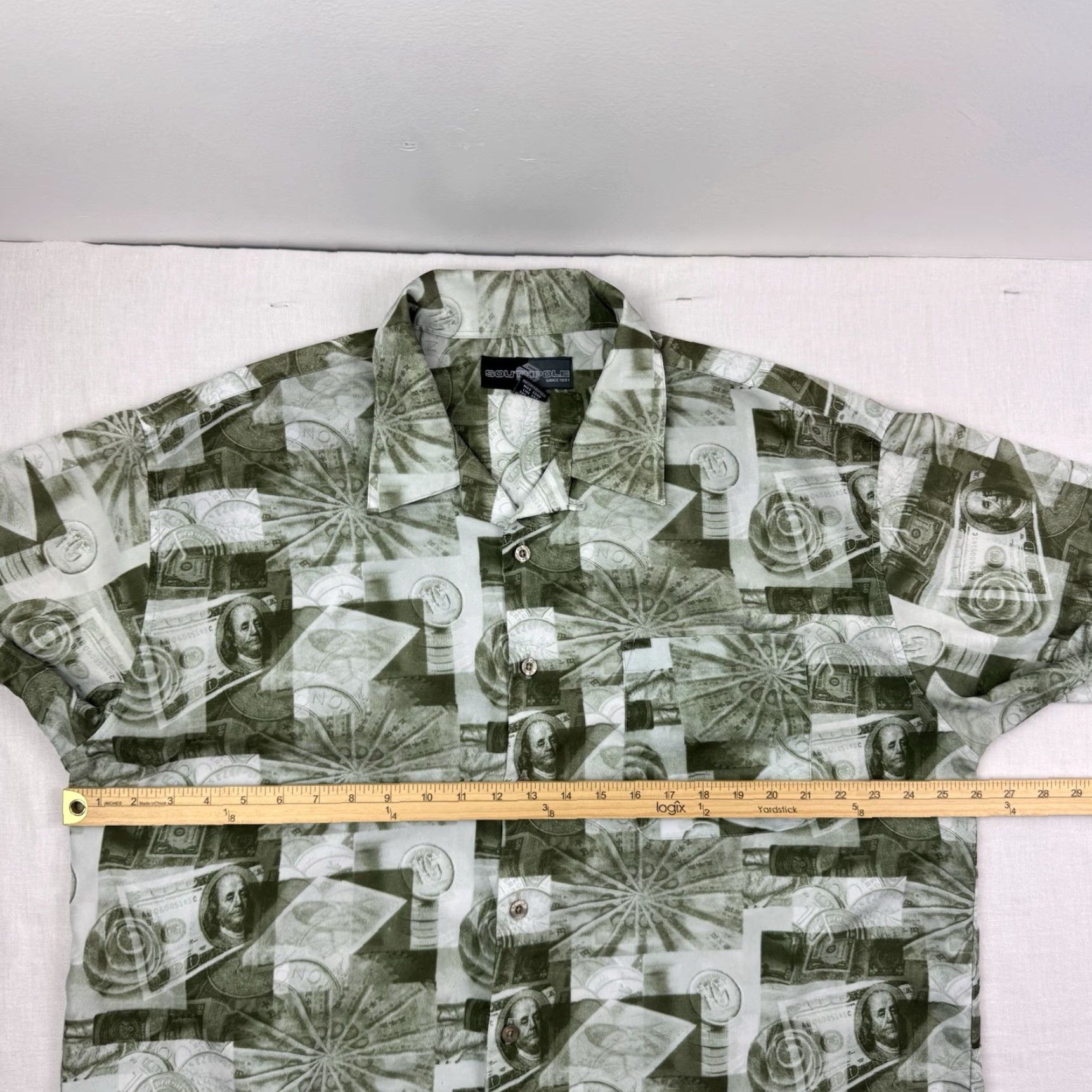 Southpole VINTAGE Southpole Button-Up Shirt Mens XL Green Graphic Print 90s Y2K Hip Hop Bill Dollar Casual Short Sleeve Size US XL / EU 56 / 4 - 7 Thumbnail