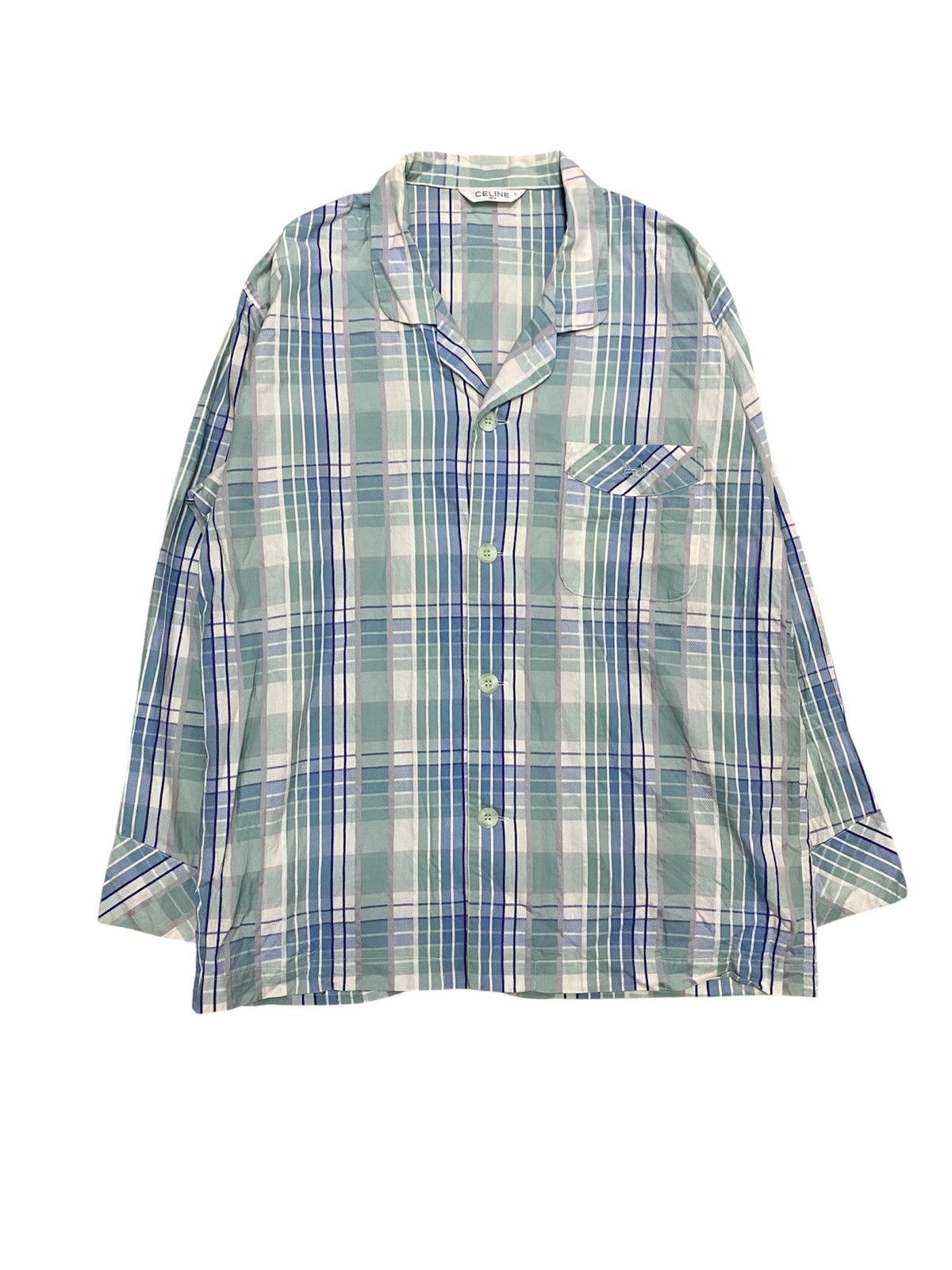 Celine 🔥1990s check stripe sleep shirt Size US L / EU 52-54 / 3 - 1 Thumbnail