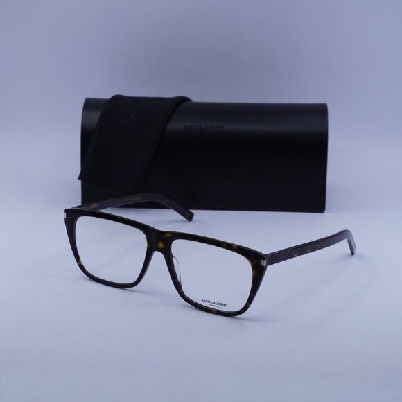 Saint Laurent Paris Saint Laurent SL434SLIM 002 Eyeglasses Dark Havana 57mm Size ONE SIZE - 11 Thumbnail