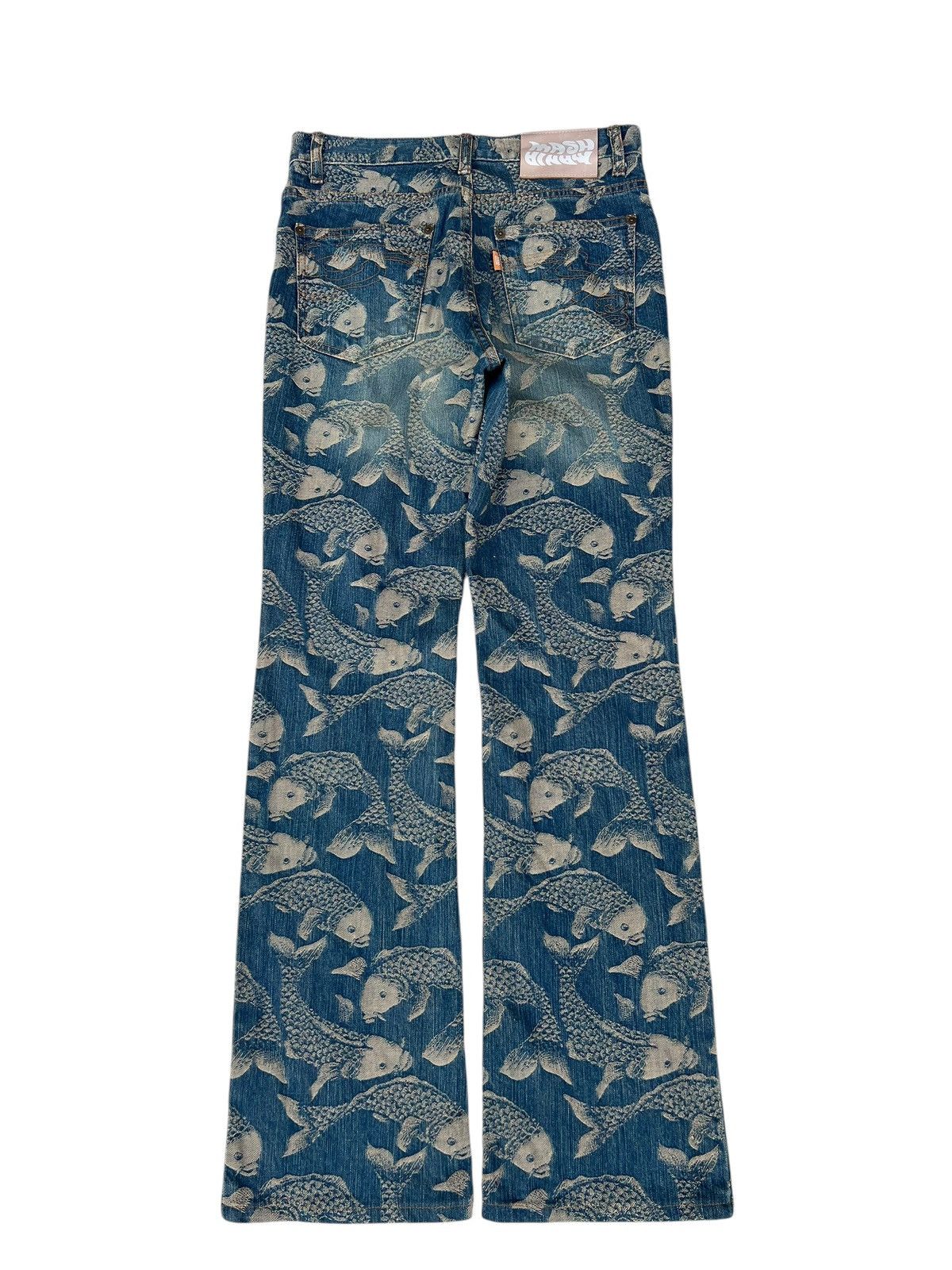 Karakuri Tamashii Mud Mash Mania Japan Embroidery Koi Fish Denim Flare Jeans Size US 29 - 12 Thumbnail