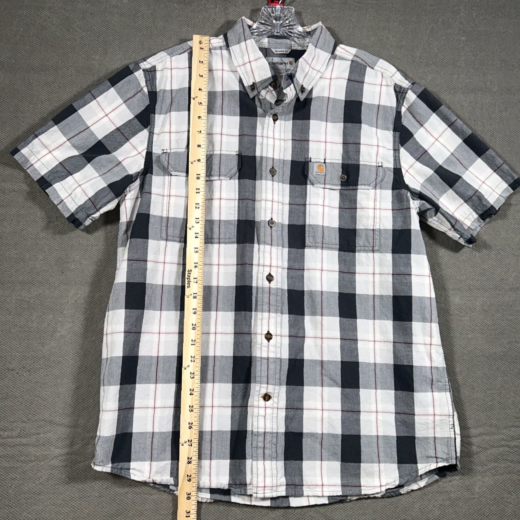 Carhartt Carhartt Button-Down Relaxed Fit Shirt Mens Size L Short Sleeve Plaid Pockets Gray Size US L / EU 52-54 / 3 - 5 Thumbnail