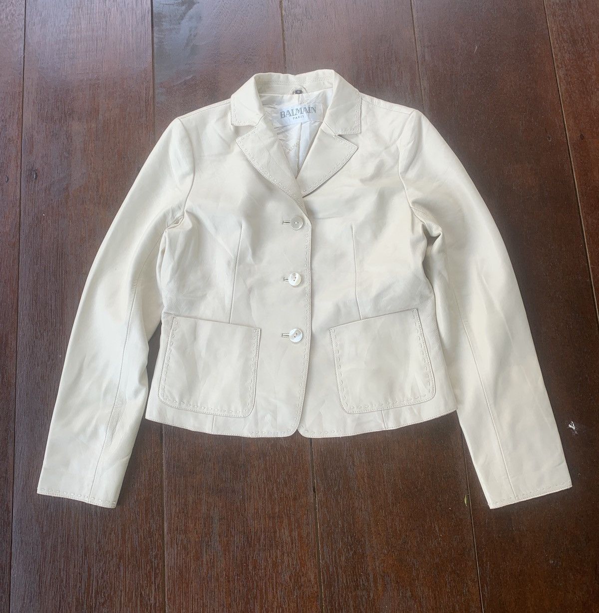 Balmain × Designer Balmain Paris white leather coat jacket Size S / US 4 / IT 40 - 1 Thumbnail