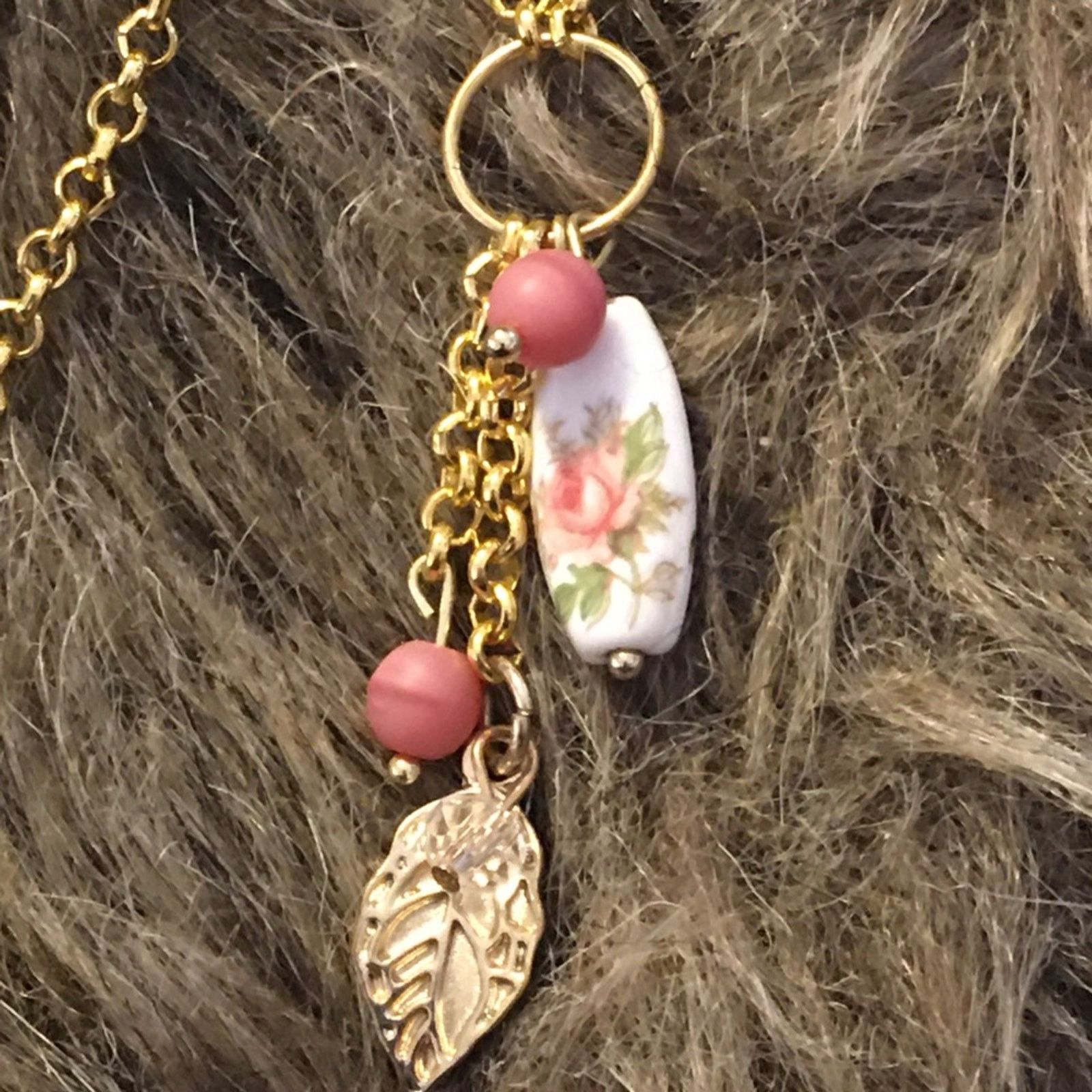 Vintage Vintage porcelain bead accent gold tone chain Size ONE SIZE - 7 Thumbnail