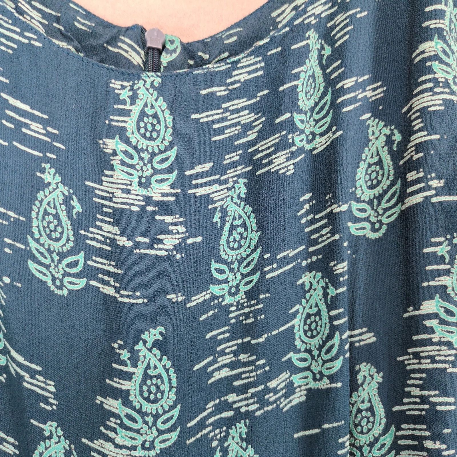 Vintage Kaliko Teal Print Chiffon Crepe Midi Dress, Beachy US 8 Size M / US 6-8 / IT 42-44 - 9 Thumbnail