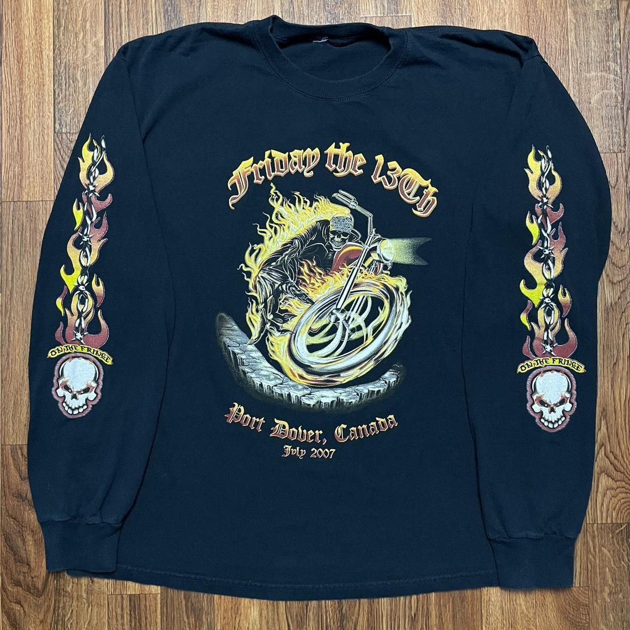 Vintage Vintage Biker Long Sleeve XL Black Port Dover Friday 13th Size US XL / EU 56 / 4 - 1 Thumbnail