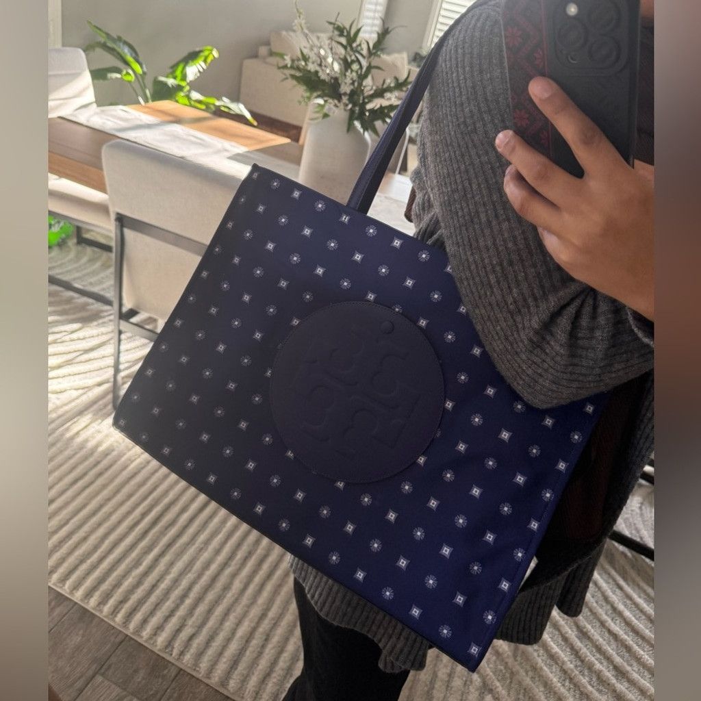 Tory Burch Tory Burch Blue Patterned Tote Size ONE SIZE - 4 Thumbnail