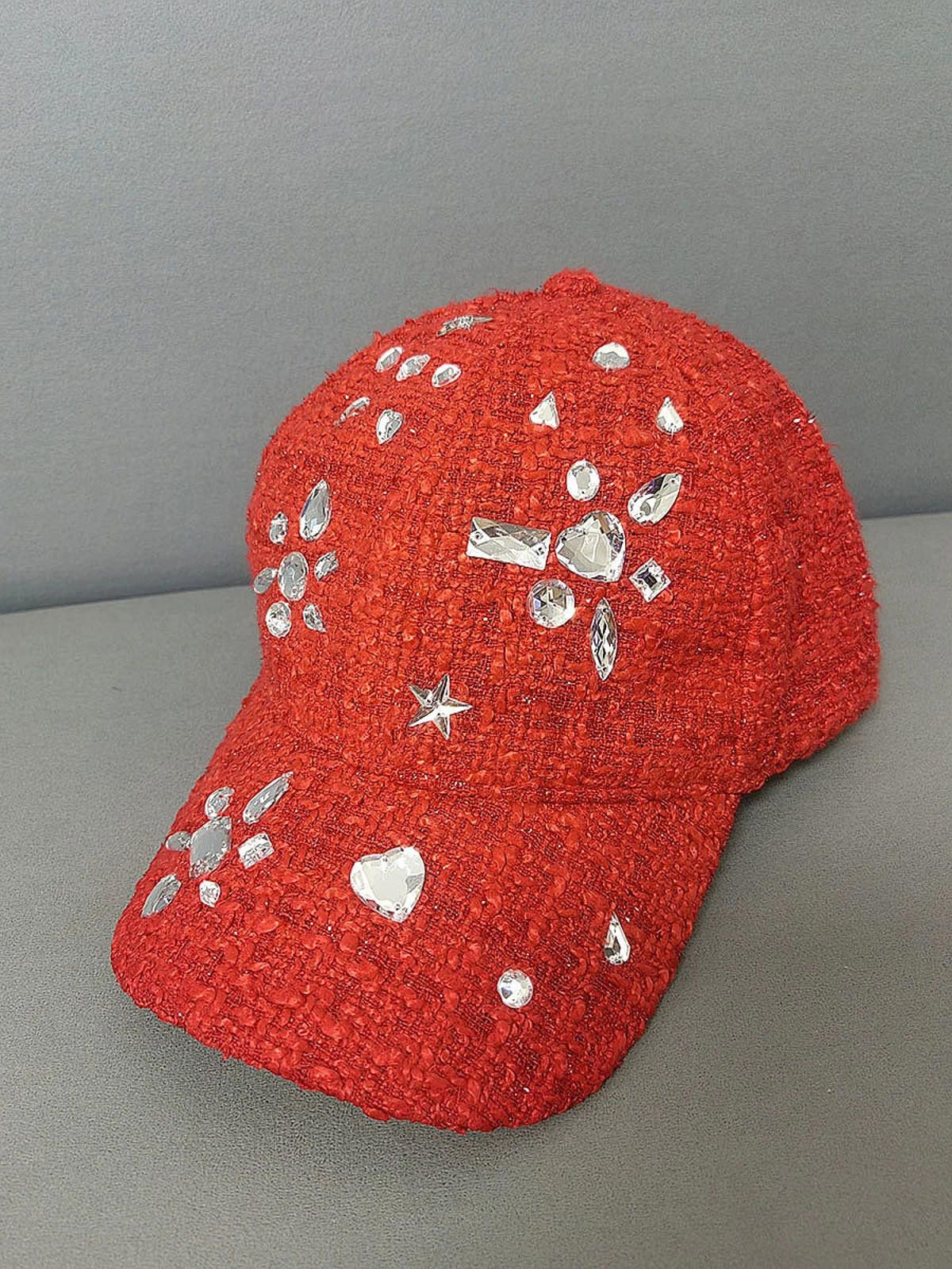 Other Red Embellished Rhinestone Tweed Baseball Cap Size ONE SIZE - 9 Thumbnail