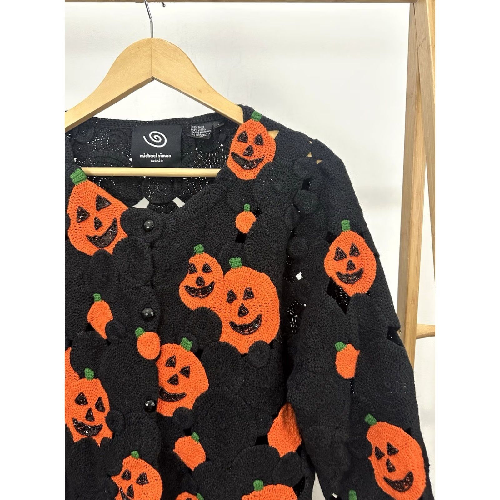 Simons VTG Michael Simon Event Women's Halloween Pumpkin Crochet Cardigan Sweater L Size L / US 10 / IT 46 - 4 Thumbnail