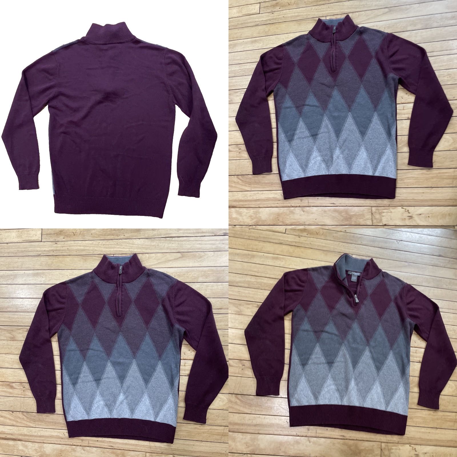 Vintage METHOD Sweater Men S 1/4 Zip Argyle Diamond Preppy Dark Academia Red Maroon Grey Diamond Knit Size US S / EU 44-46 / 1 - 9 Thumbnail