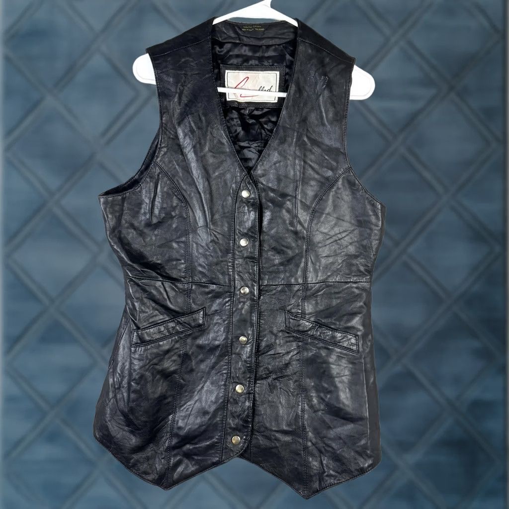 Vintage Excelled Vest Womens Medium Black Leather Snap Front Pockets Biker Moto Size M / US 6-8 / IT 42-44 - 1 Thumbnail
