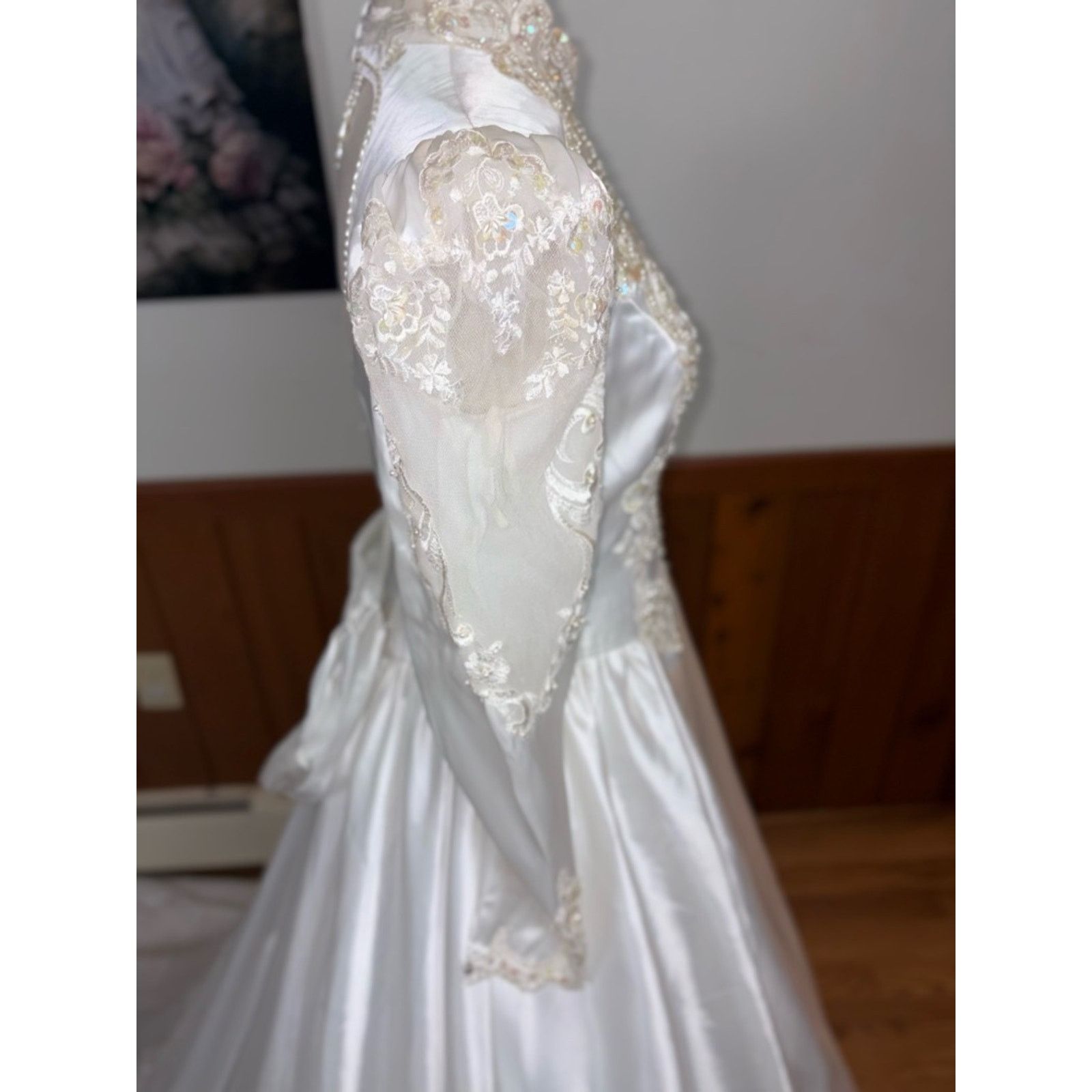 Other Beautiful Vintage 90s Alfred Angelo White Satin Wedding Gown Size L / US 10 / IT 46 - 4 Thumbnail