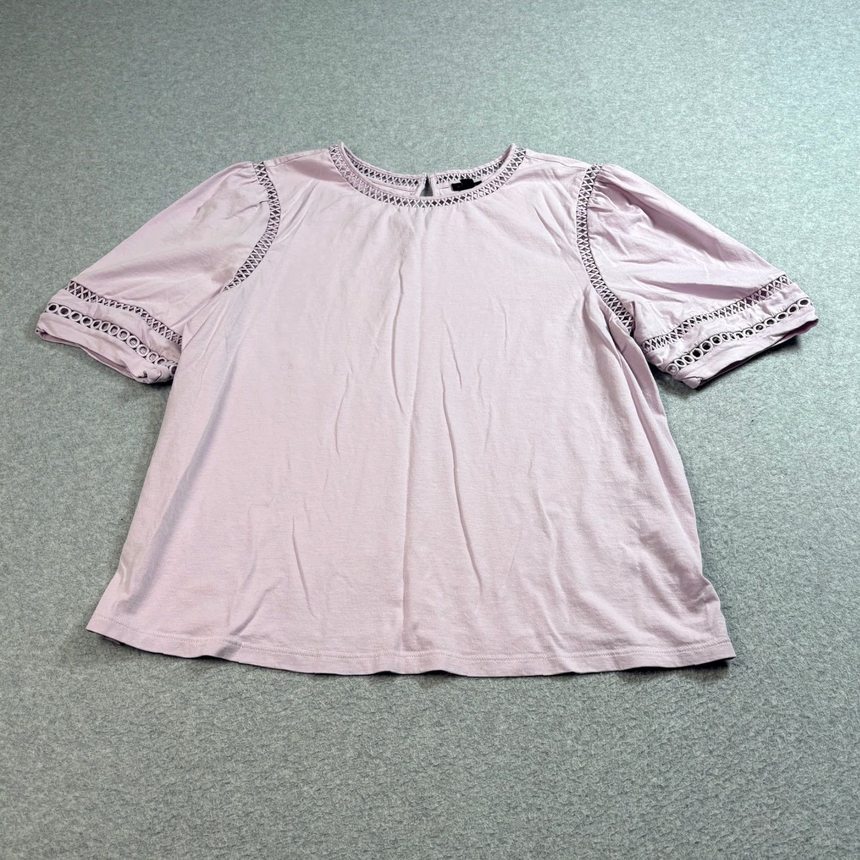 Ann Taylor Ann Taylor Shirt Womens XL Pink Eyelet Puff Sleeve Cotton Boho Top Size XL / US 12-14 / IT 48-50 - 2 Thumbnail
